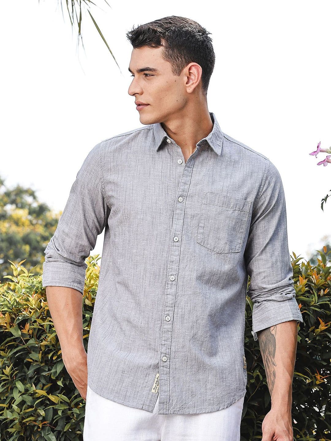Thomas Scott Premium Linen Spread Collar Slim Fit Casual Shirt - view 1
