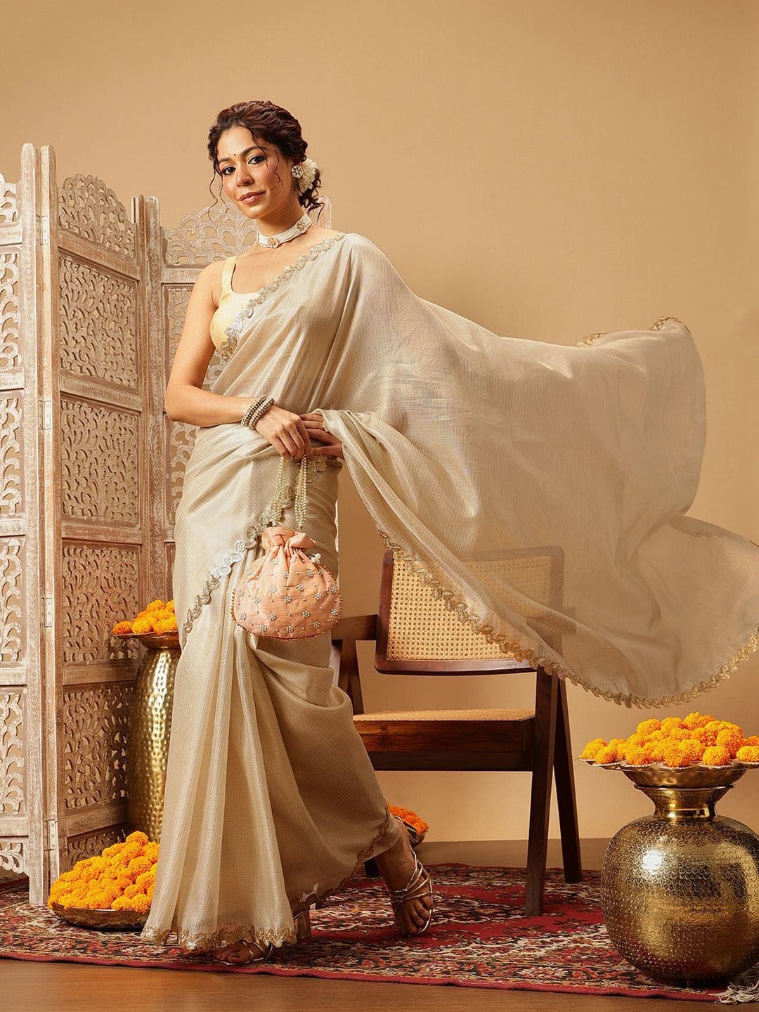 Silk Land Gotta Patti Silk Cotton Muga Saree thumbnail 3