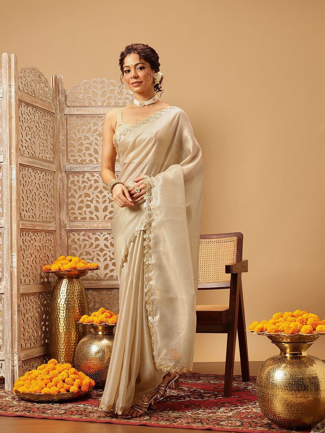 Silk Land Gotta Patti Silk Cotton Muga Saree - view 1