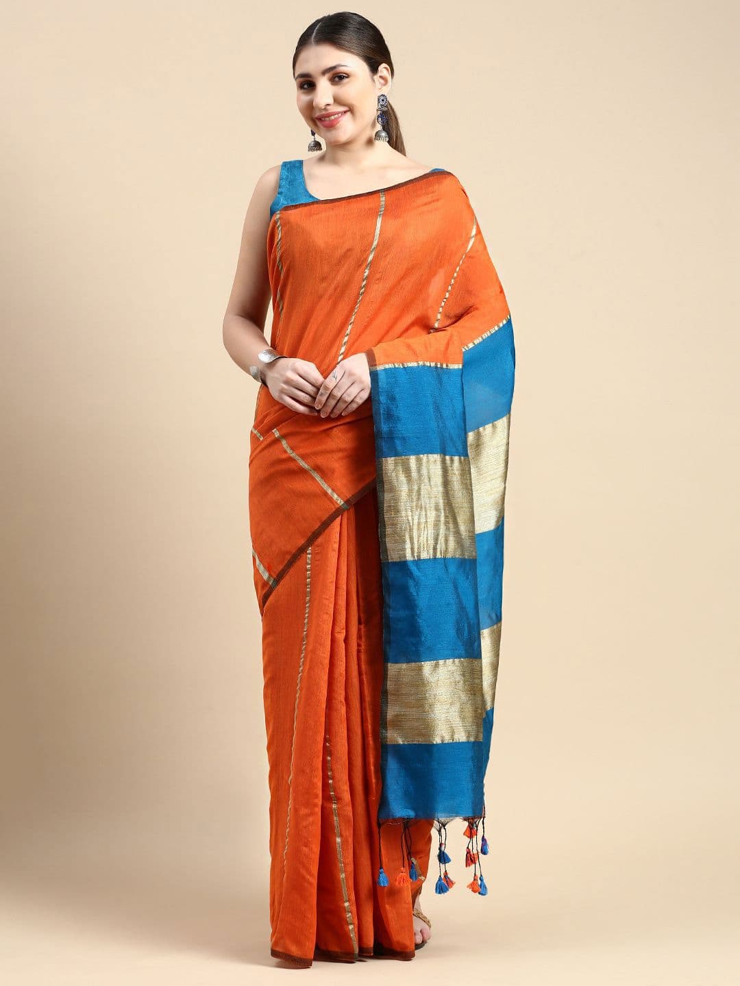 DESH BIDESH Colourblocked Silk Cotton Saree - view 1
