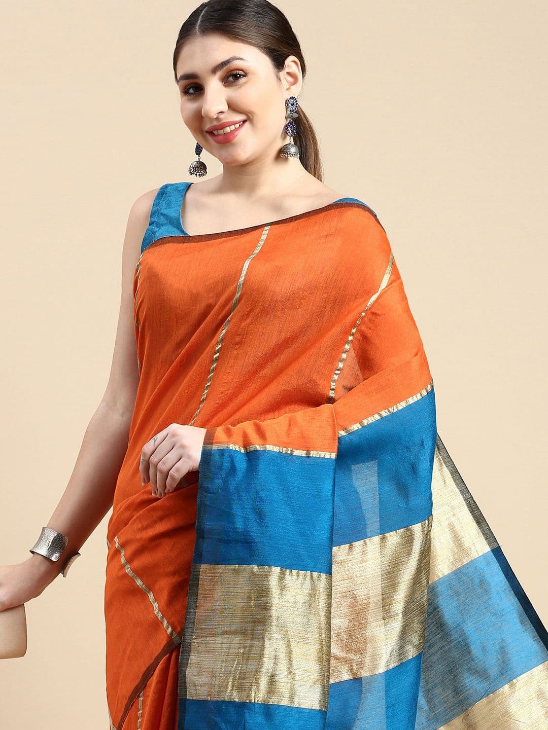 DESH BIDESH Colourblocked Silk Cotton Saree thumbnail 7