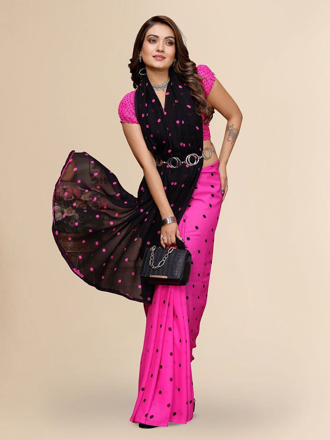 Moda Rapido Polka Dot Poly Georgette Saree thumbnail 4