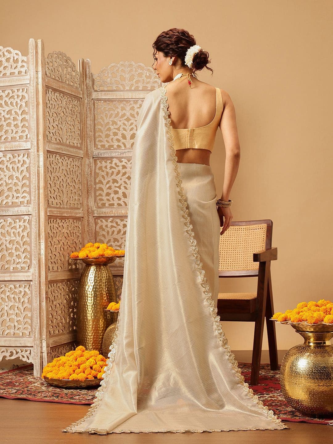 Silk Land Gotta Patti Silk Cotton Muga Saree thumbnail 2