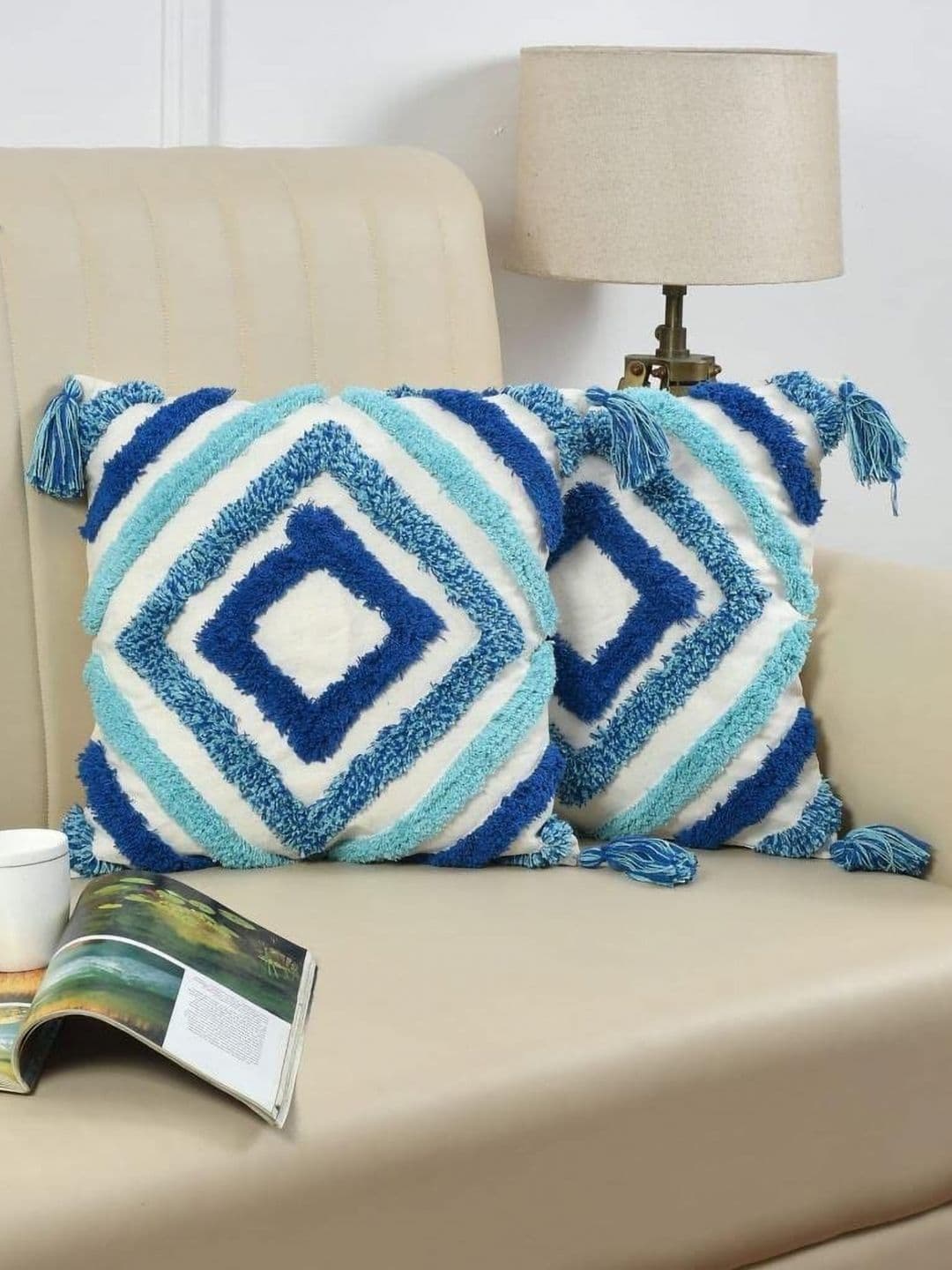 KIDS WONDERS White Embroidered Polyester Silk Washable 2 Pcs Cushion Covers -16x16In - view 1