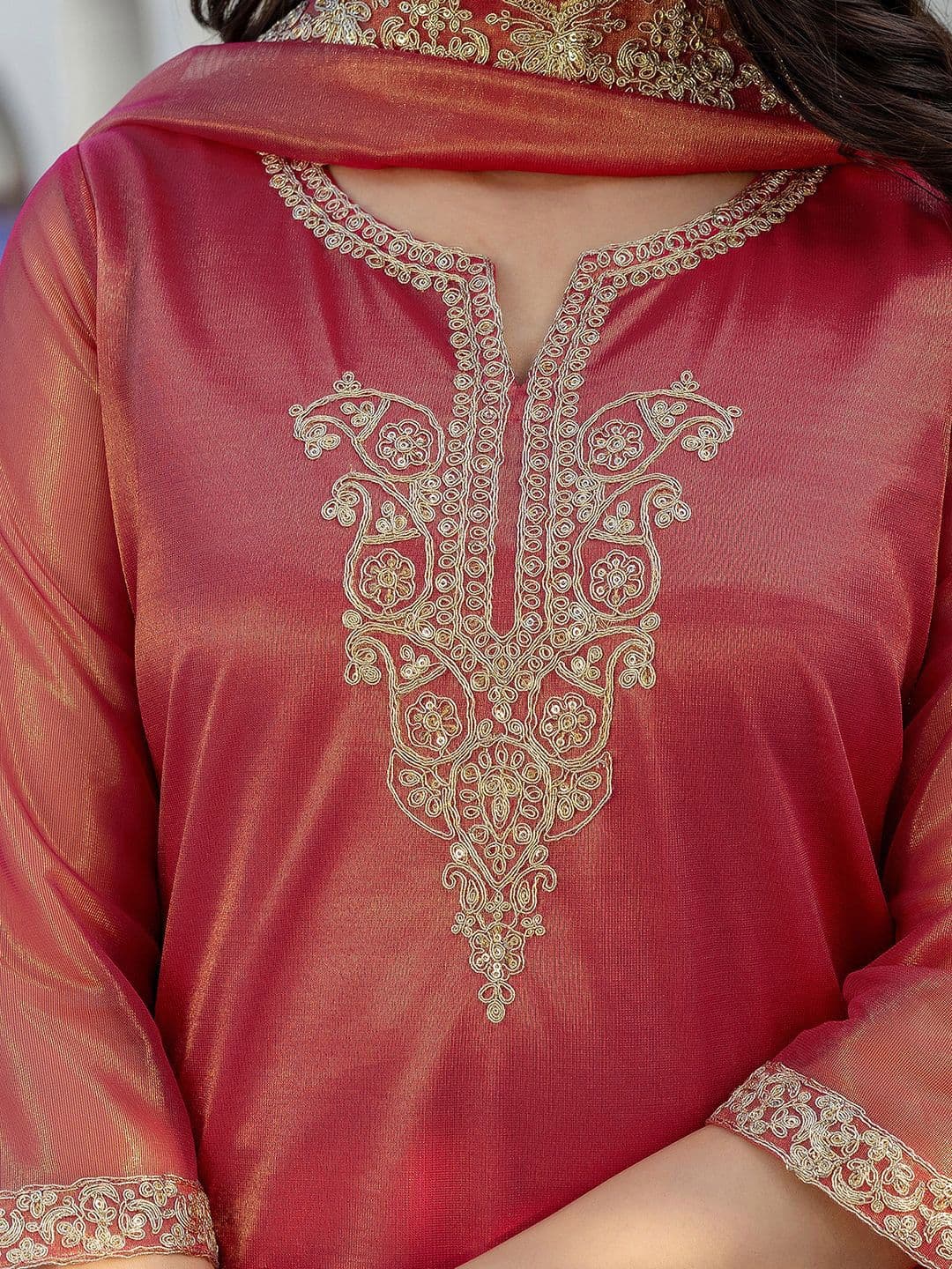 SANISA Women Ethnic Motifs Embroidered Regular Sequinned Kurta with Trousers & With Dupatta thumbnail 2