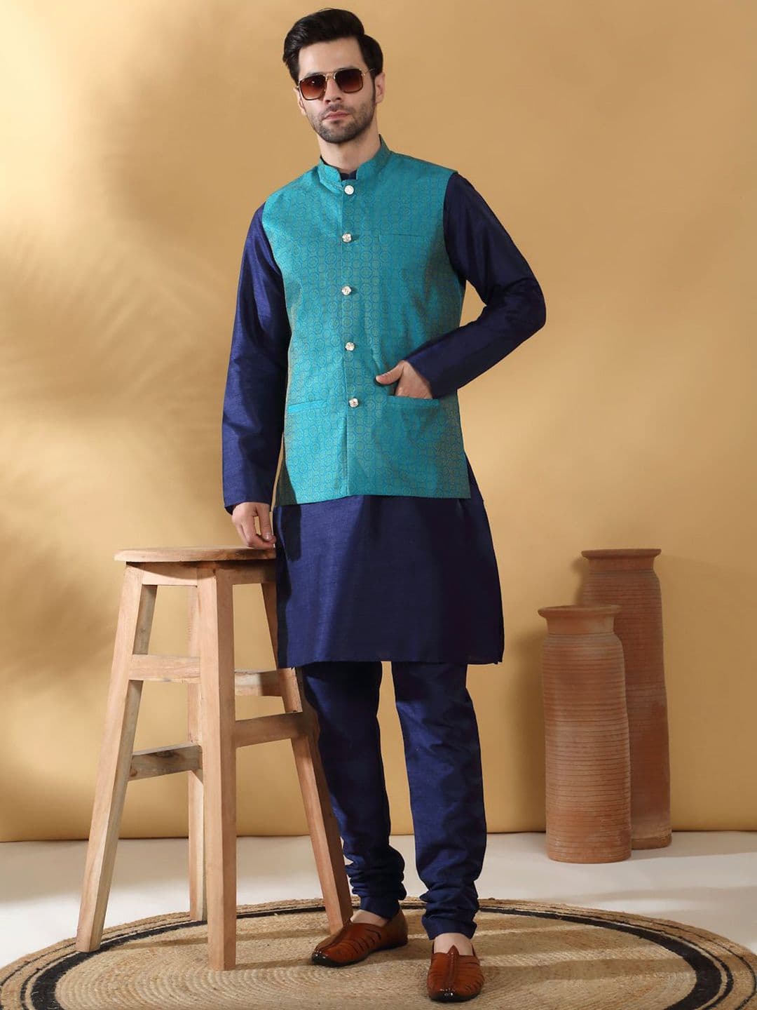 KRAFT INDIA Geometric Printed Woven Nehru Jacket thumbnail 5