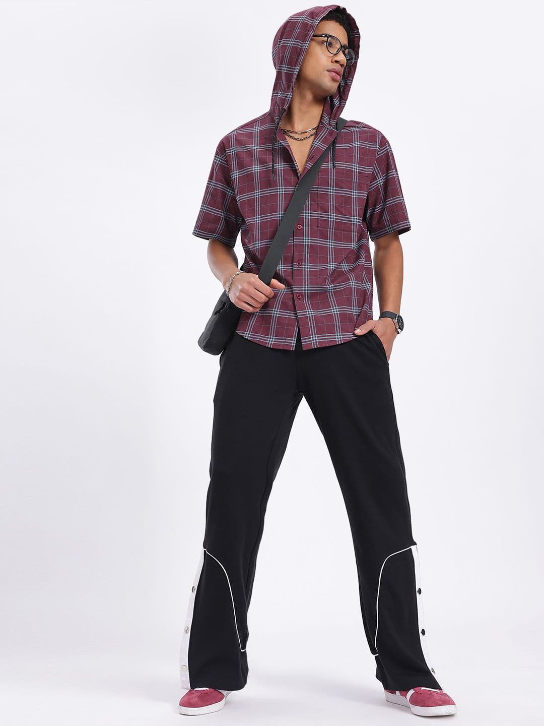glitchez Hooded Checked Relaxed Fit Shirt thumbnail 4