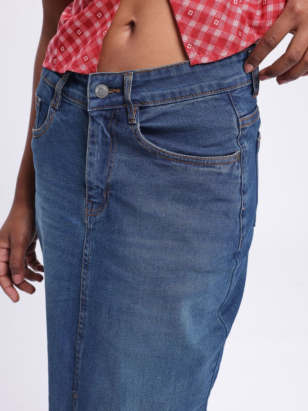 glitchez Front Slit Slim Fit Denim Maxi Skirt thumbnail 2