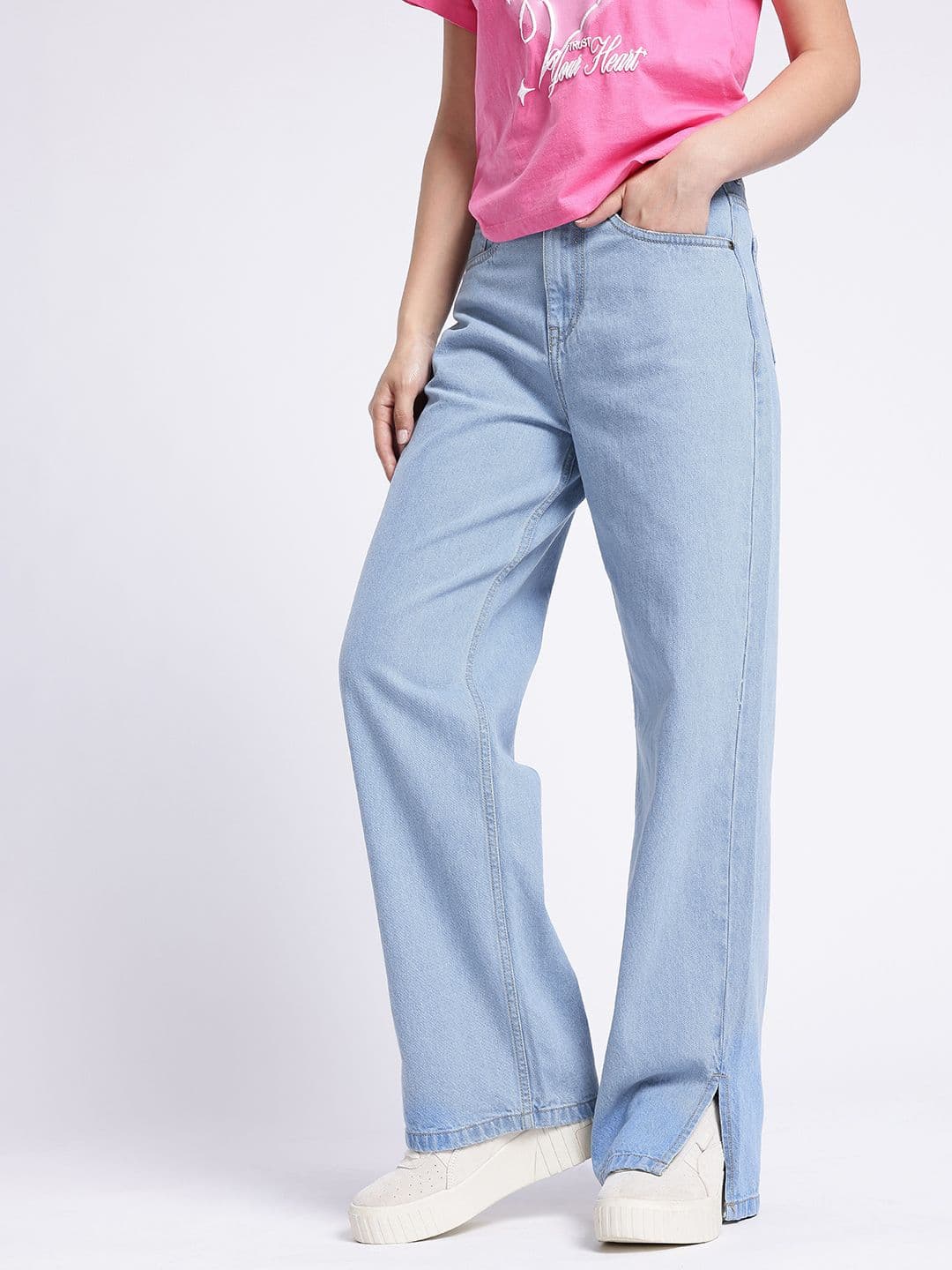 glitchez Women Straight Fit High-Rise Jeans With Side Slits - view 1
