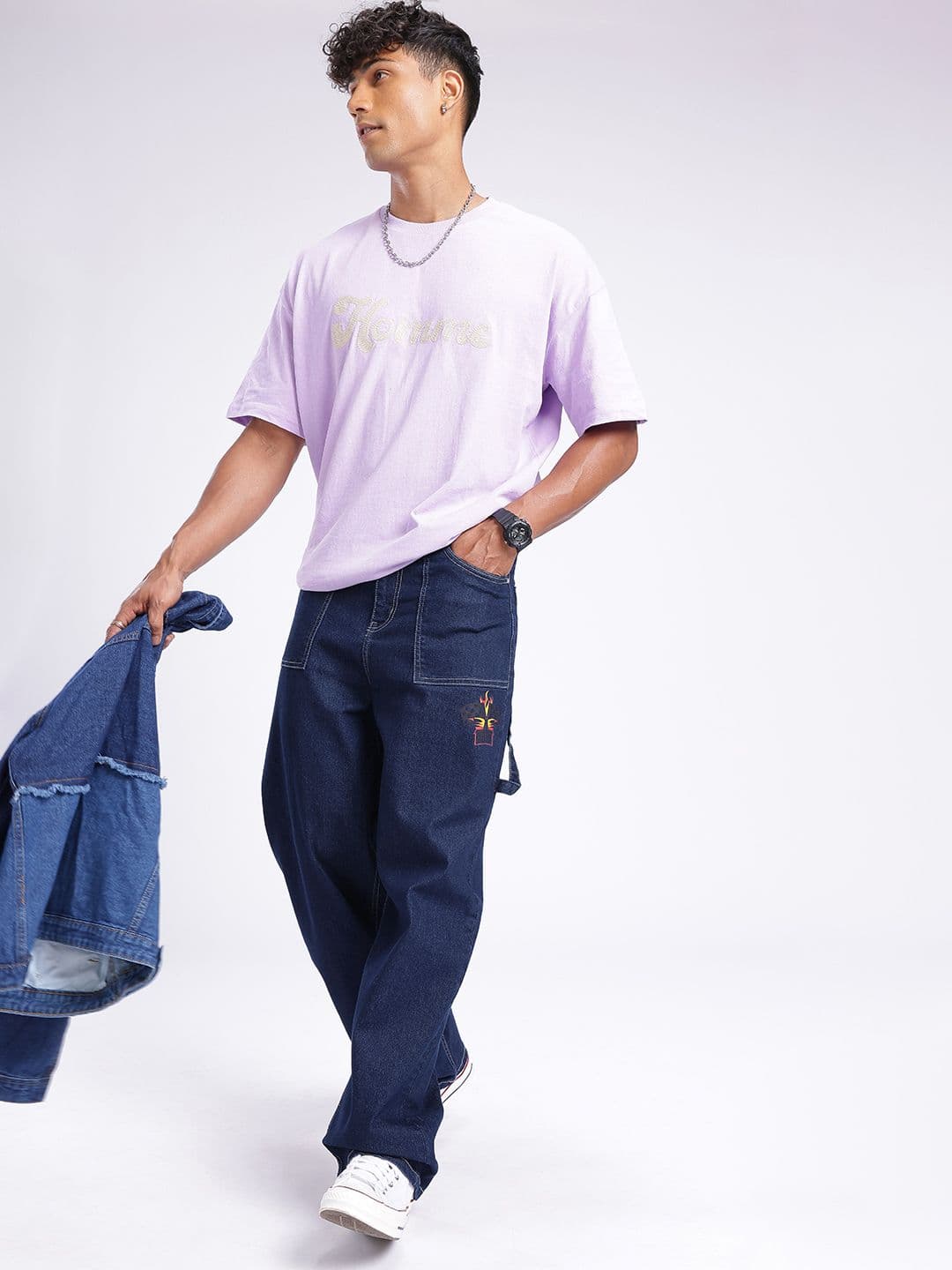 glitchez Men Loose Cropped Printed Stretchable Jeans thumbnail 7