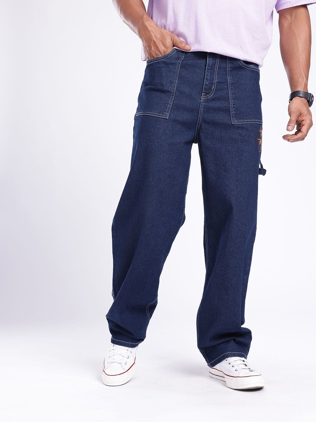 glitchez Men Loose Cropped Printed Stretchable Jeans thumbnail 5