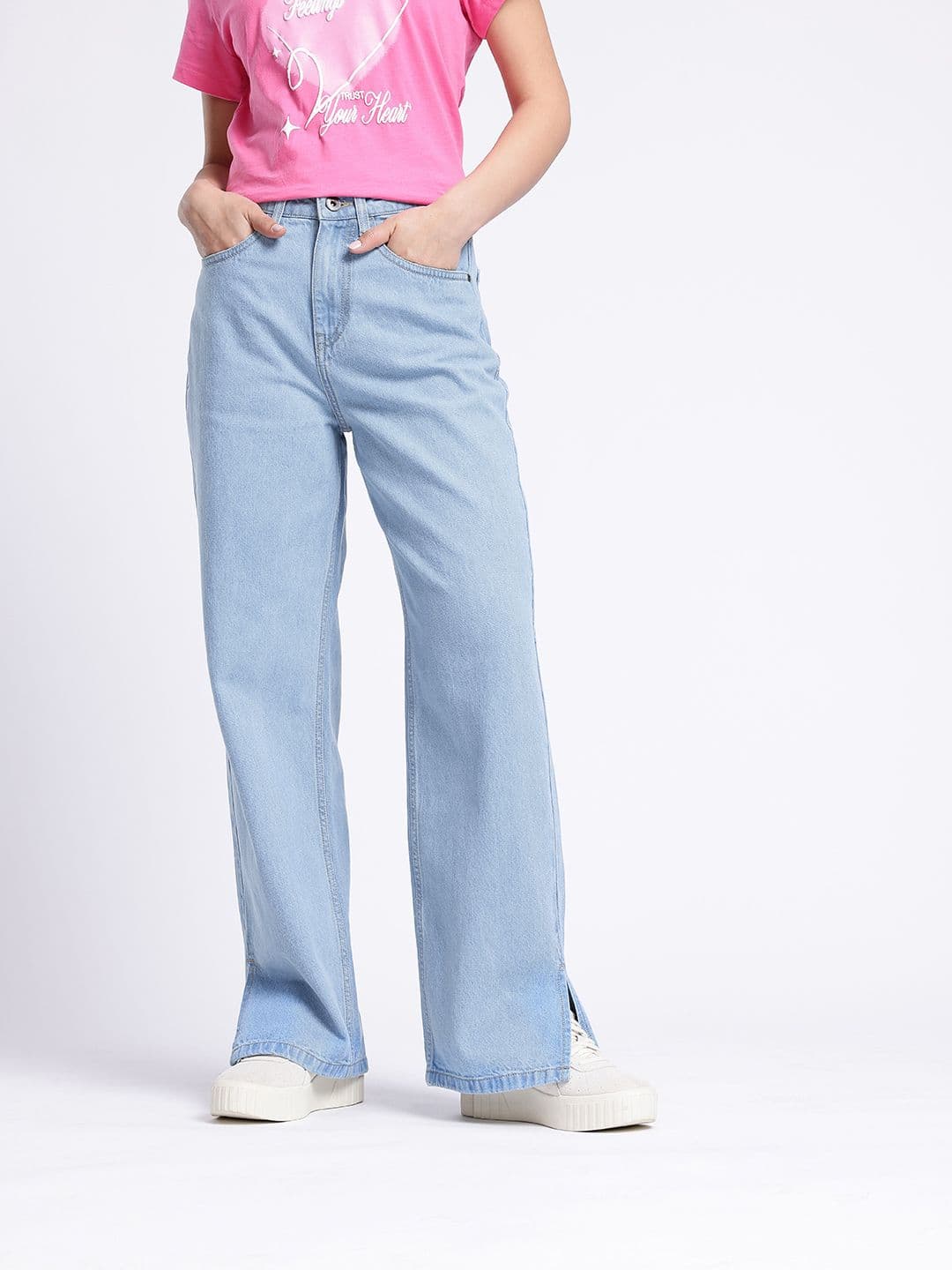 glitchez Women Straight Fit High-Rise Jeans With Side Slits thumbnail 6