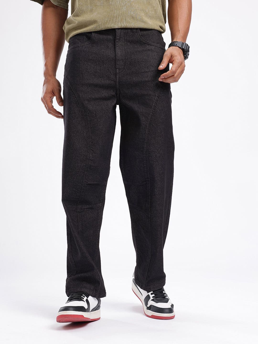 glitchez Men Panelled Skater Light Fade Stretchable Relaxed Fit Jeans thumbnail 6