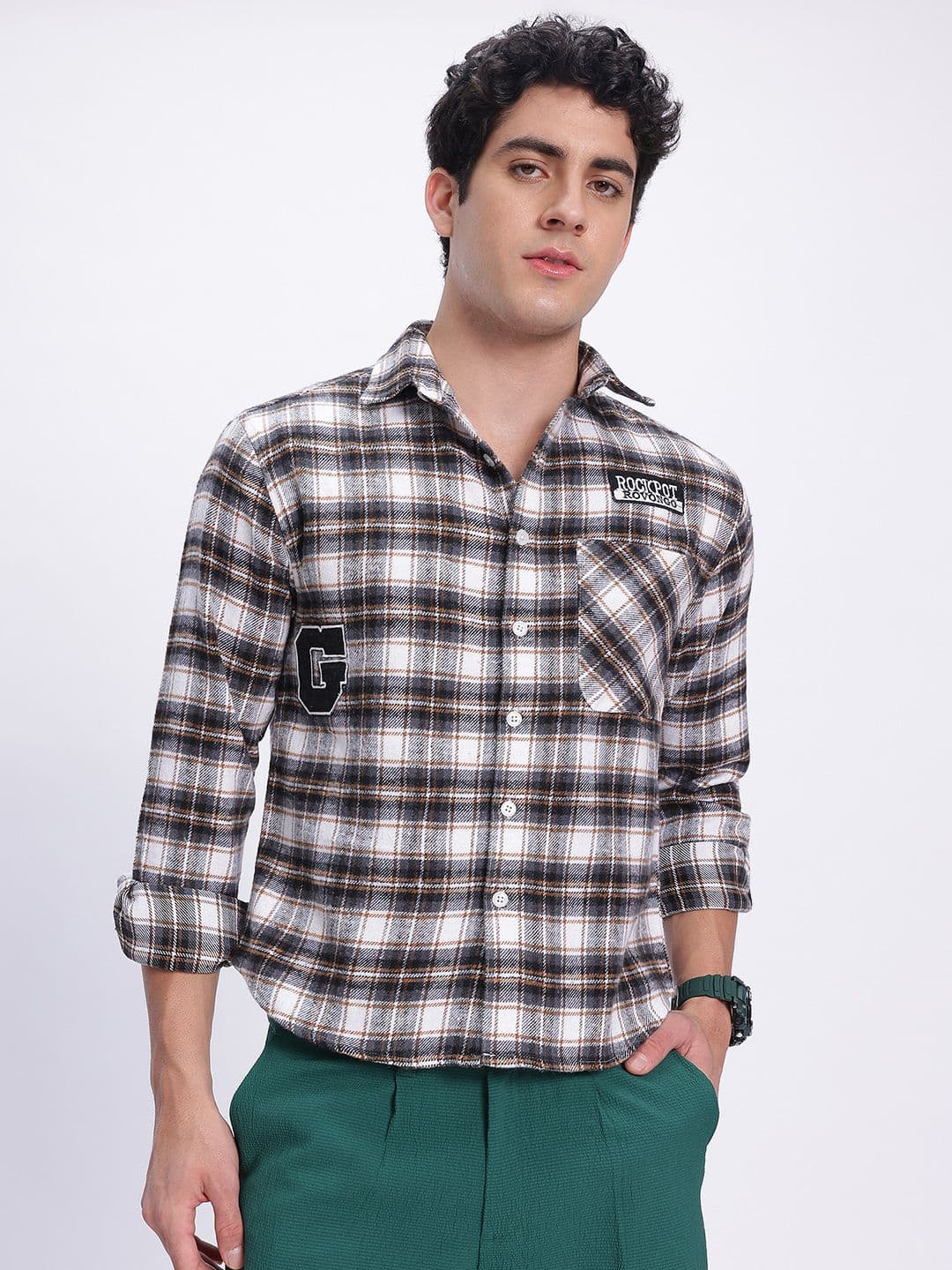 glitchez Typo Print Flannel Checked Shirt thumbnail 7