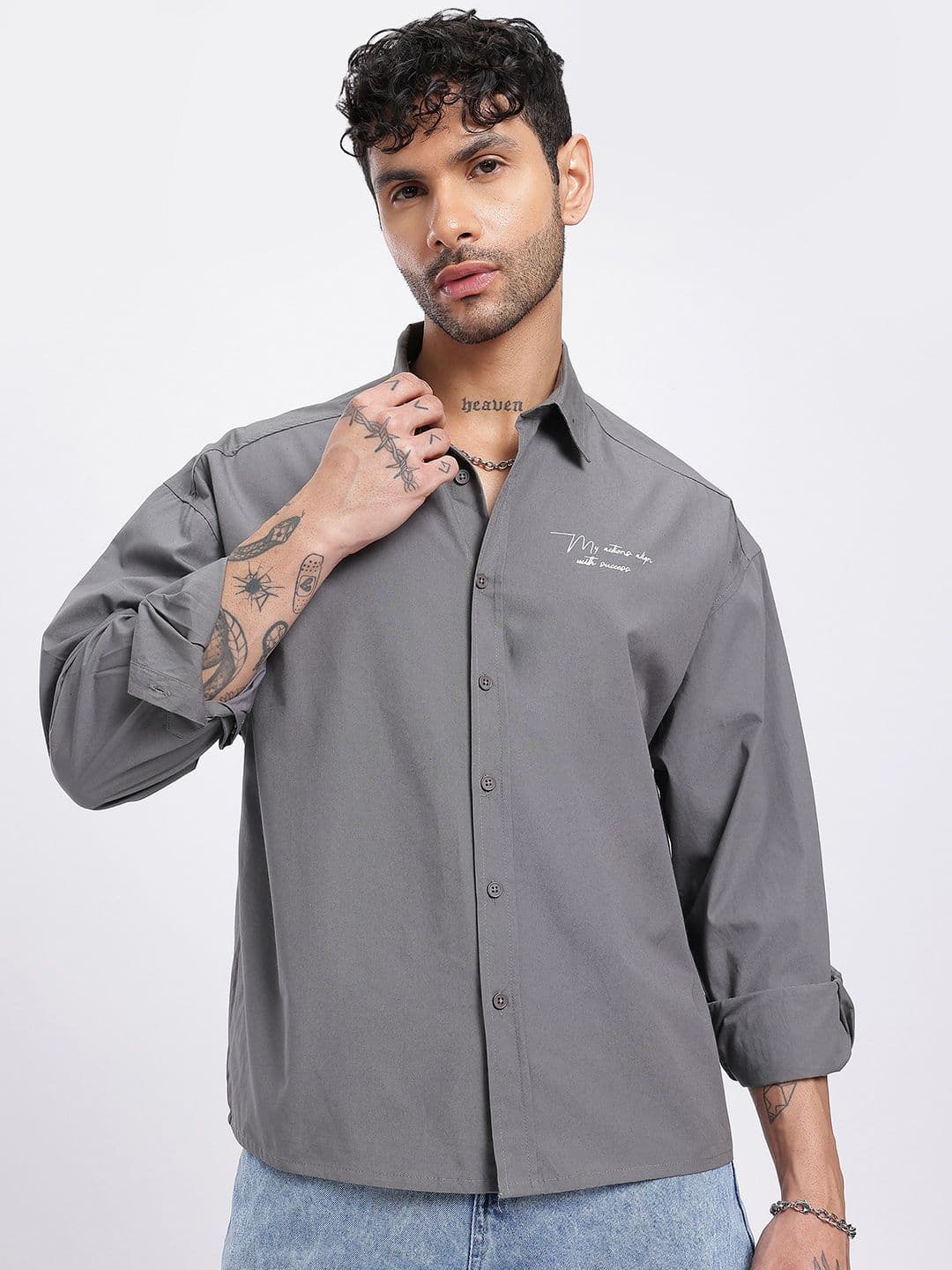 glitchez Placement Print Relaxed Drop-Shoulder Shirt thumbnail 3