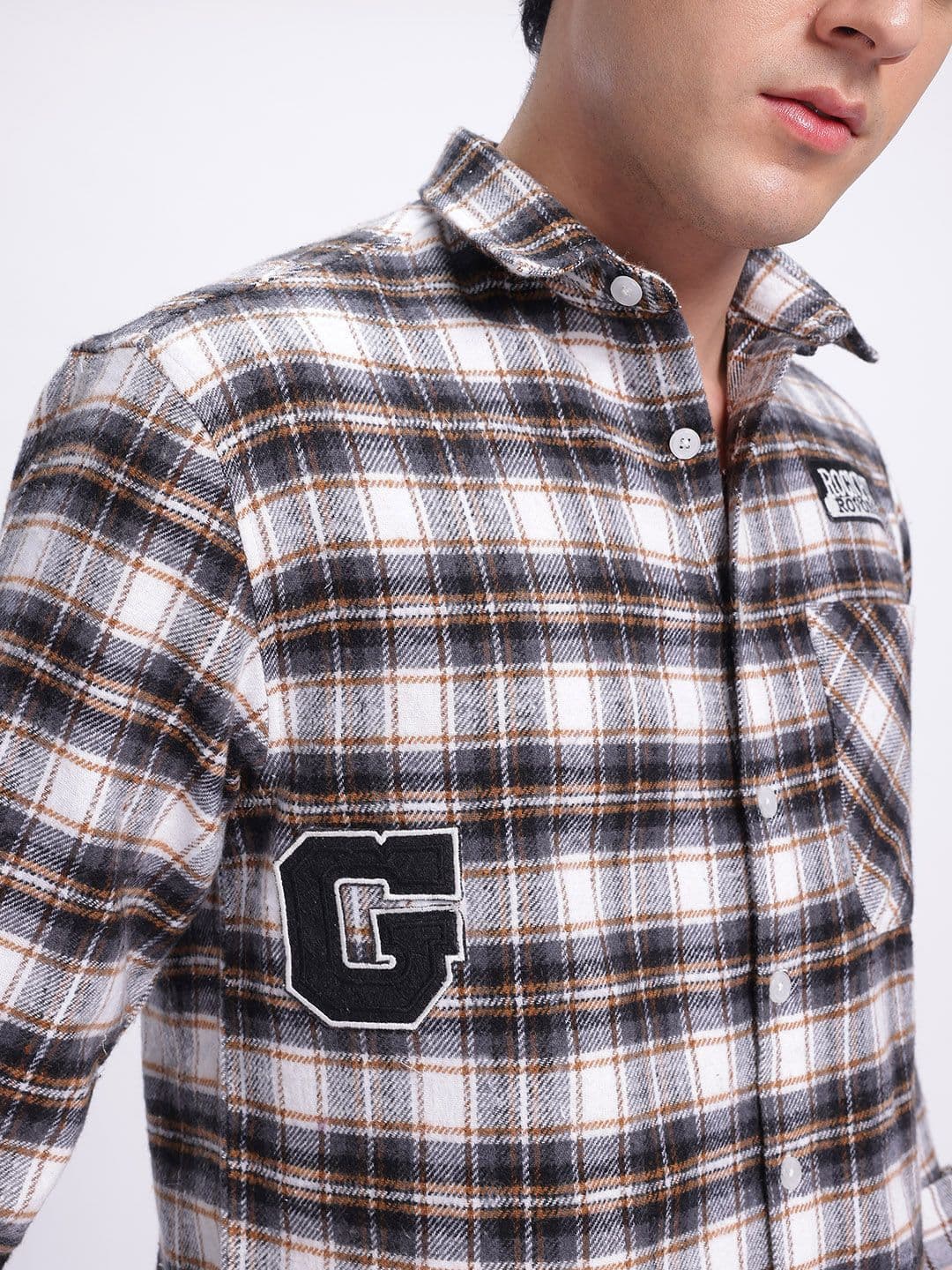glitchez Typo Print Flannel Checked Shirt thumbnail 2