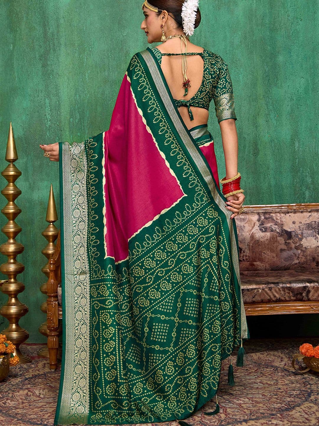 TIRA Women Zari Silk Blend Tussar Saree thumbnail 3