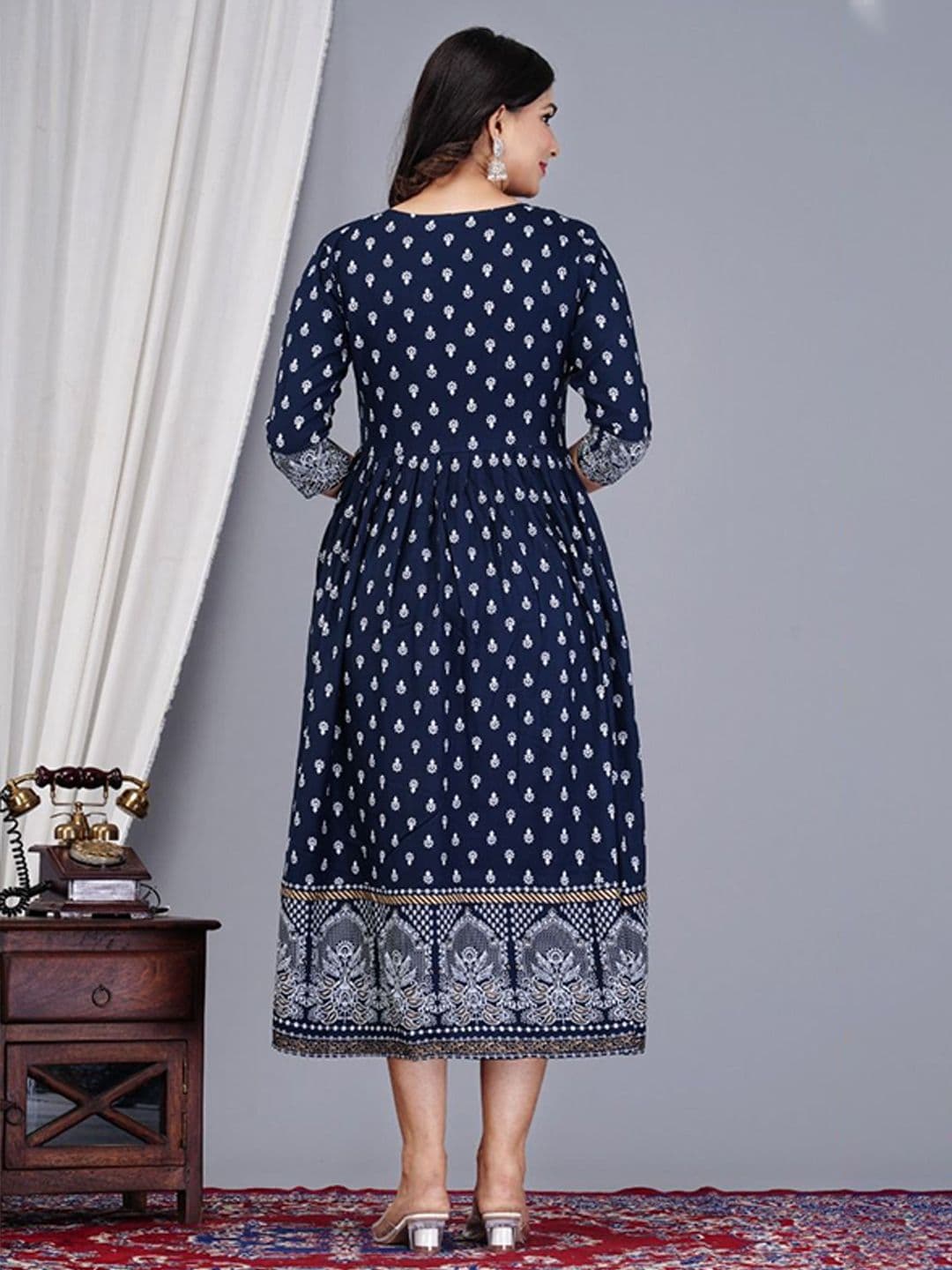 Vorcia Febtex Pack Of 2 Ethnic Motifs Printed Fit and Flare Midi Ethnic Dresses thumbnail 5