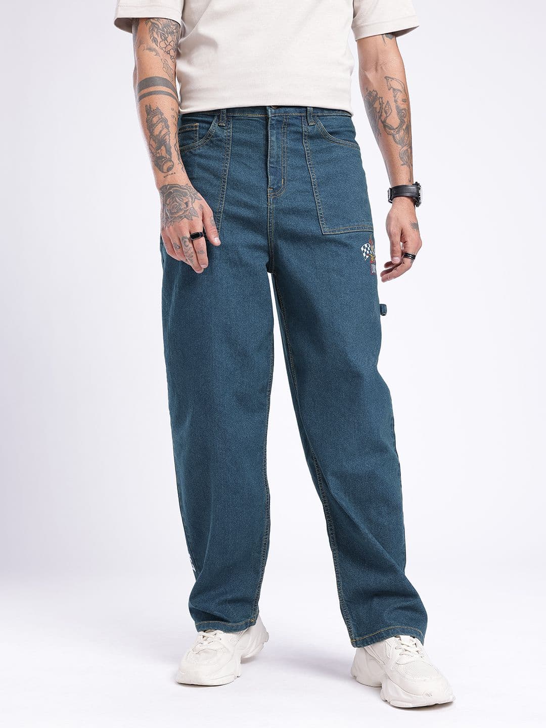 glitchez Men Loose Cropped Printed Stretchable Jeans thumbnail 2
