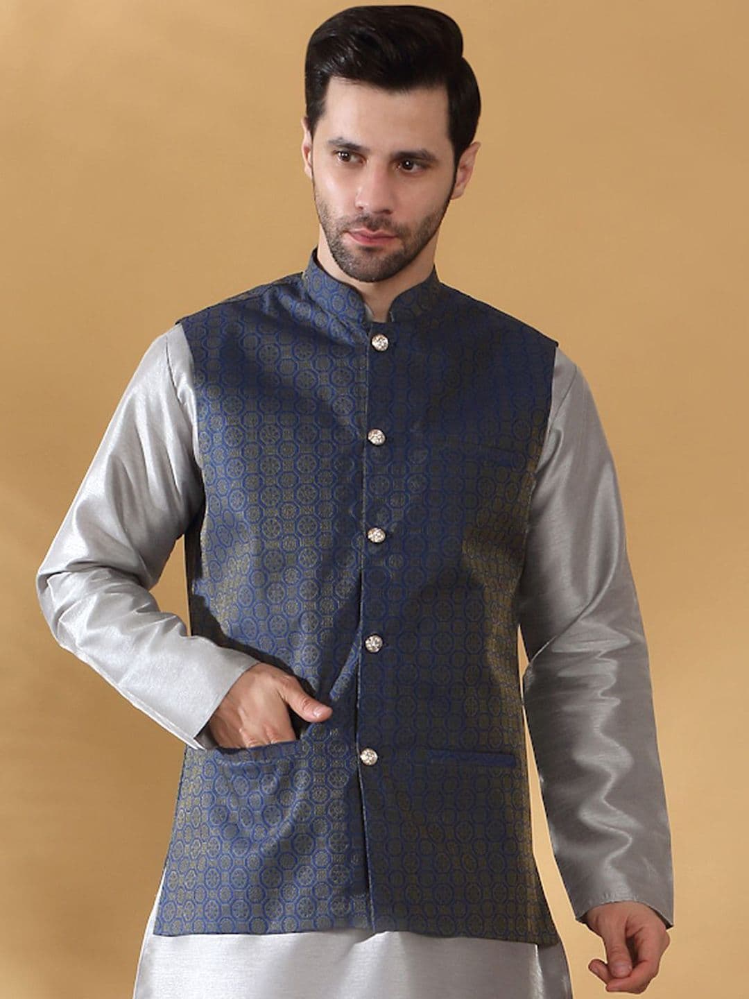 KRAFT INDIA Printed Mandarin Collar Nehru Jacket - view 1