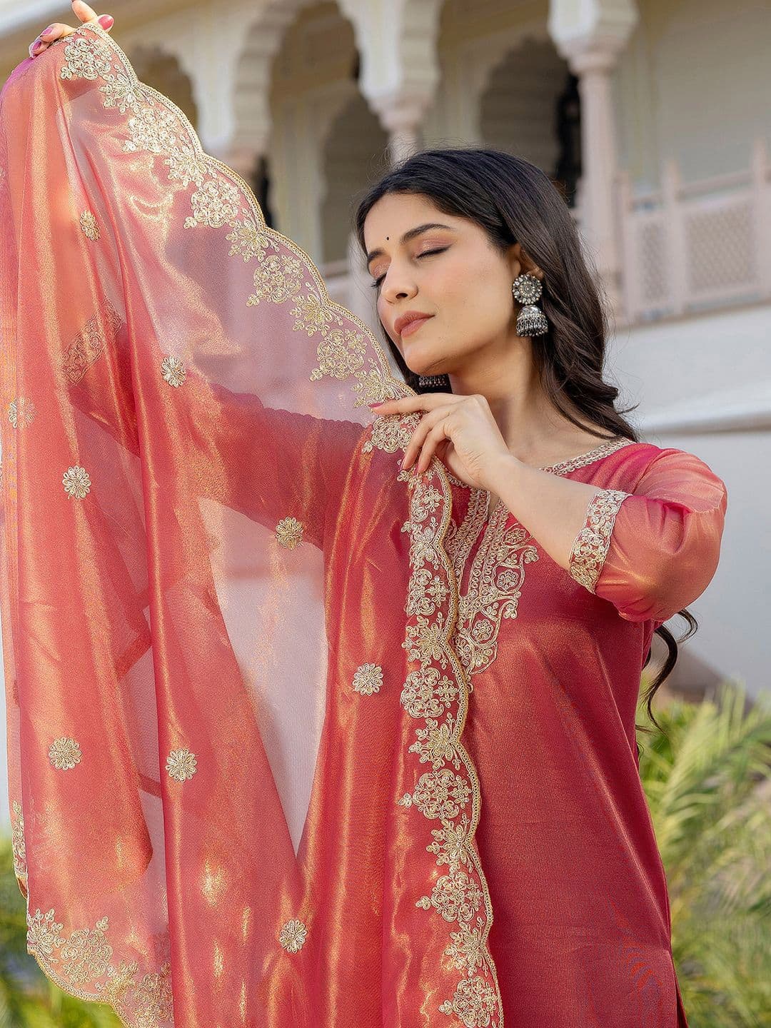 SANISA Women Ethnic Motifs Embroidered Regular Sequinned Kurta with Trousers & With Dupatta thumbnail 7