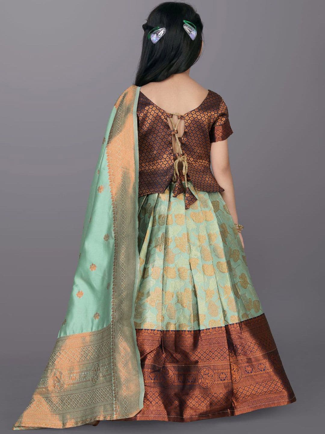 satyamfab Girls Floral Woven Design Ready to Wear Lehenga & Blouse With Dupatta thumbnail 5