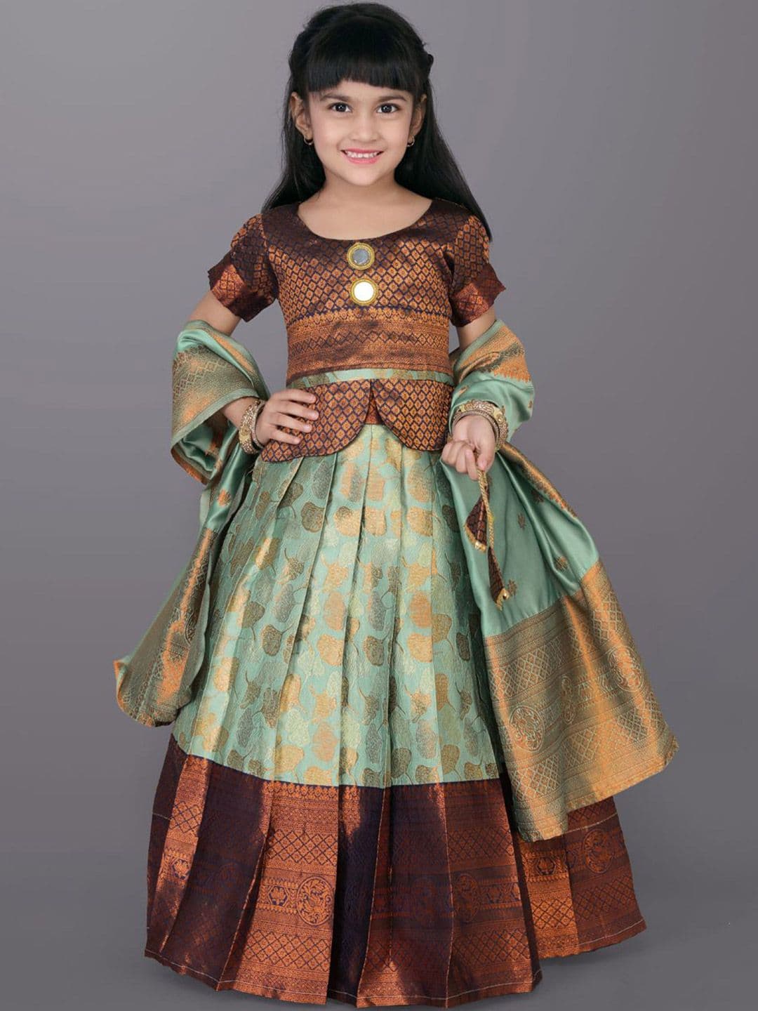 satyamfab Girls Floral Woven Design Ready to Wear Lehenga & Blouse With Dupatta - view 1