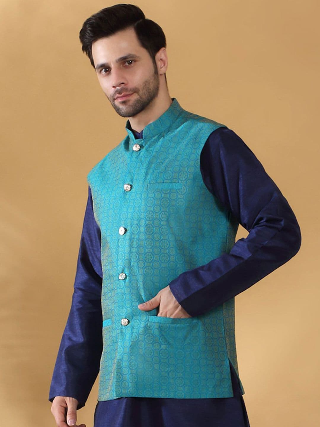 KRAFT INDIA Geometric Printed Woven Nehru Jacket thumbnail 2