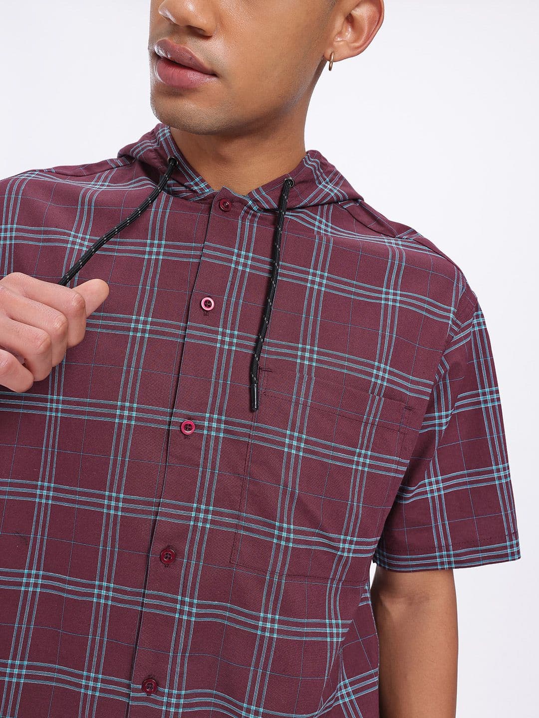 glitchez Hooded Checked Relaxed Fit Shirt thumbnail 5