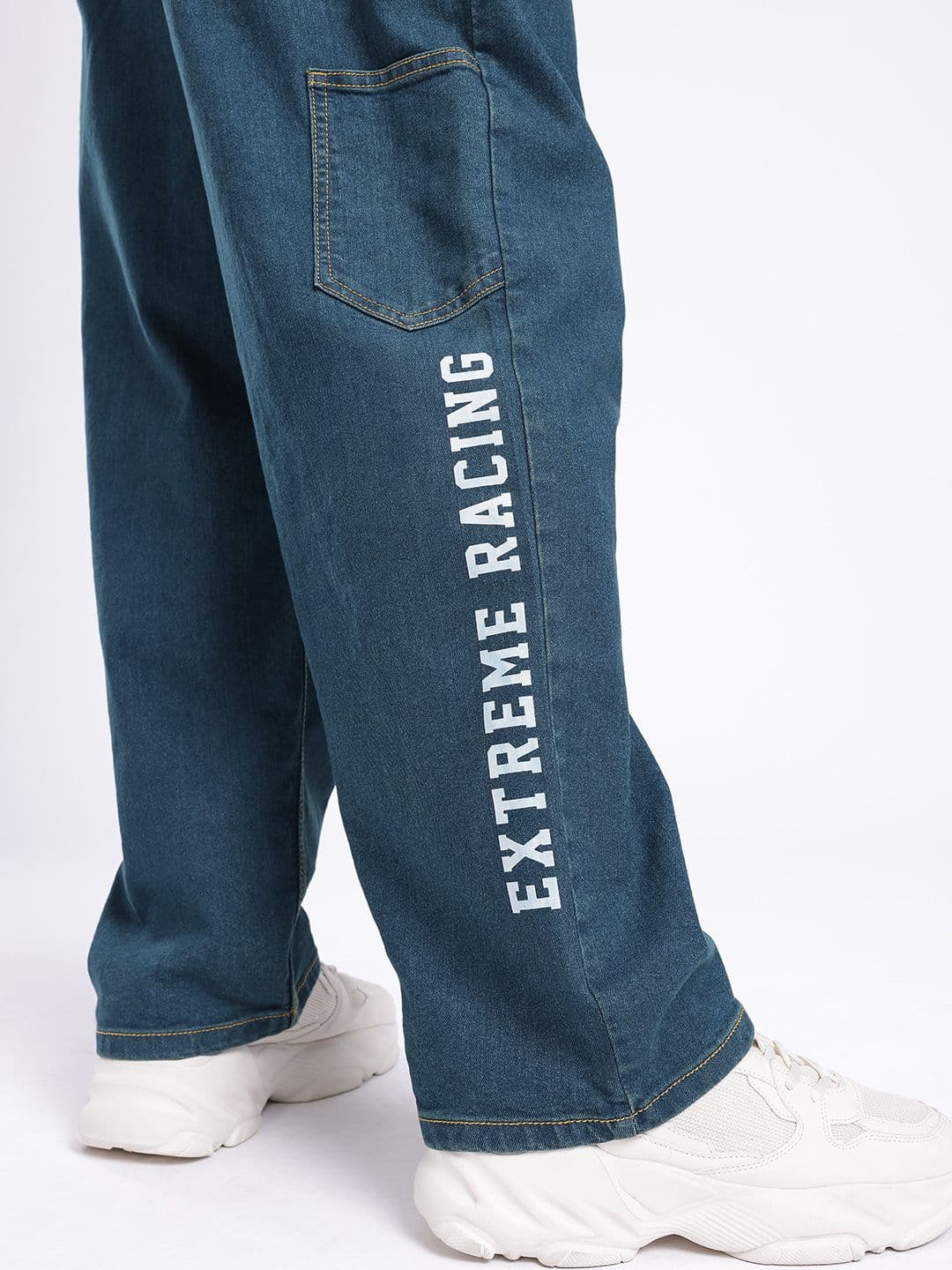 glitchez Men Loose Cropped Printed Stretchable Jeans thumbnail 4