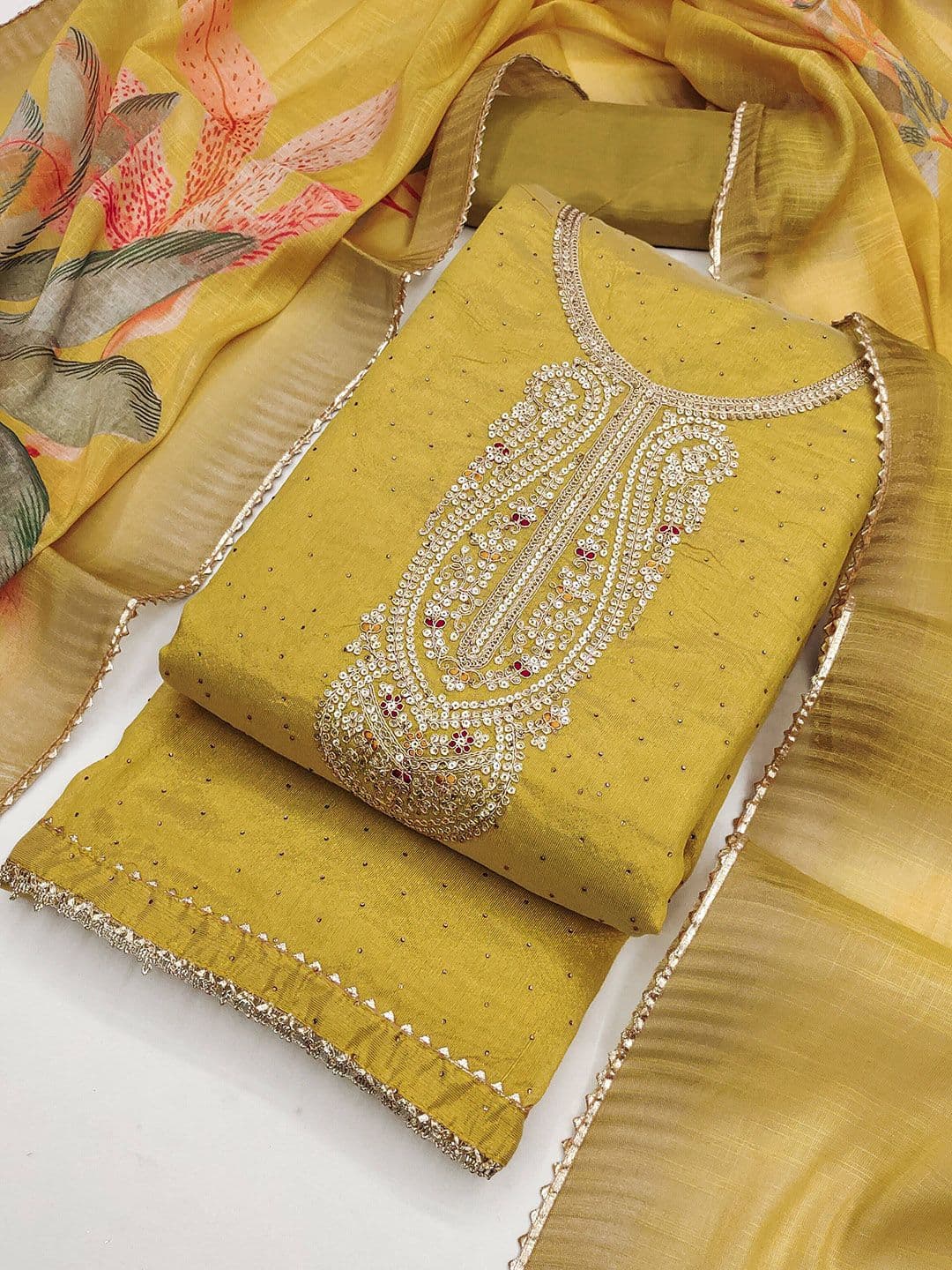 TAVAS Embroidered Sequinned Unstitched Dress Material - view 1