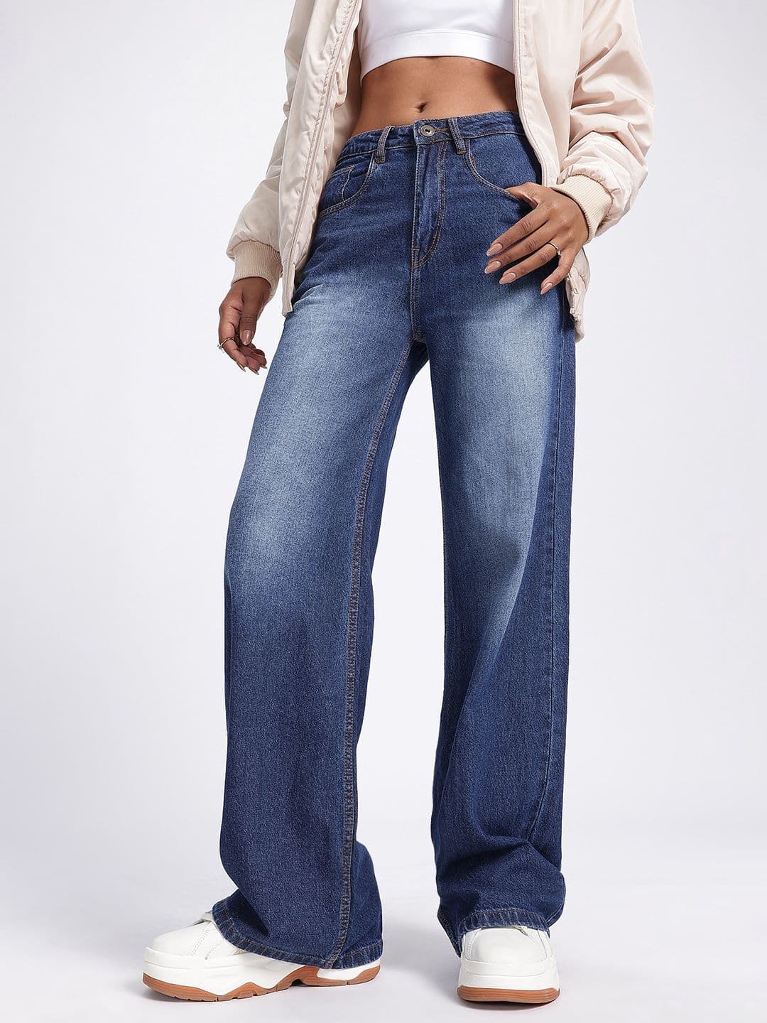 glitchez Women Light Fade Wide Leg Baggy Fit Jeans - view 1