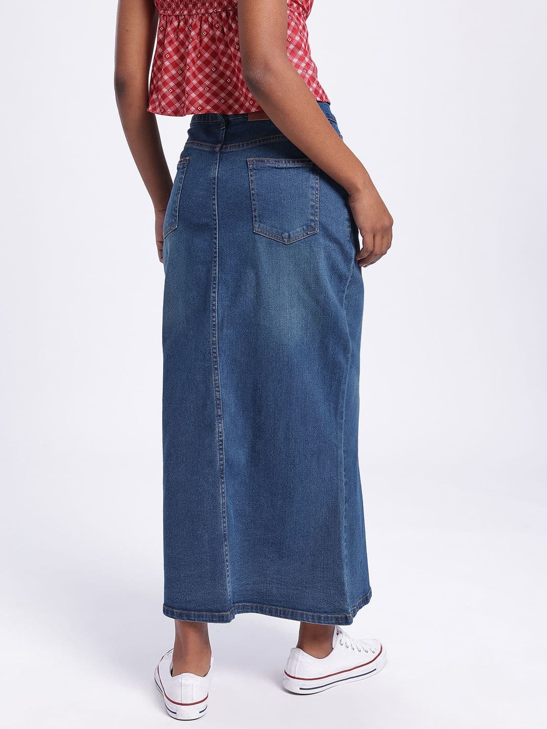 glitchez Front Slit Slim Fit Denim Maxi Skirt thumbnail 3