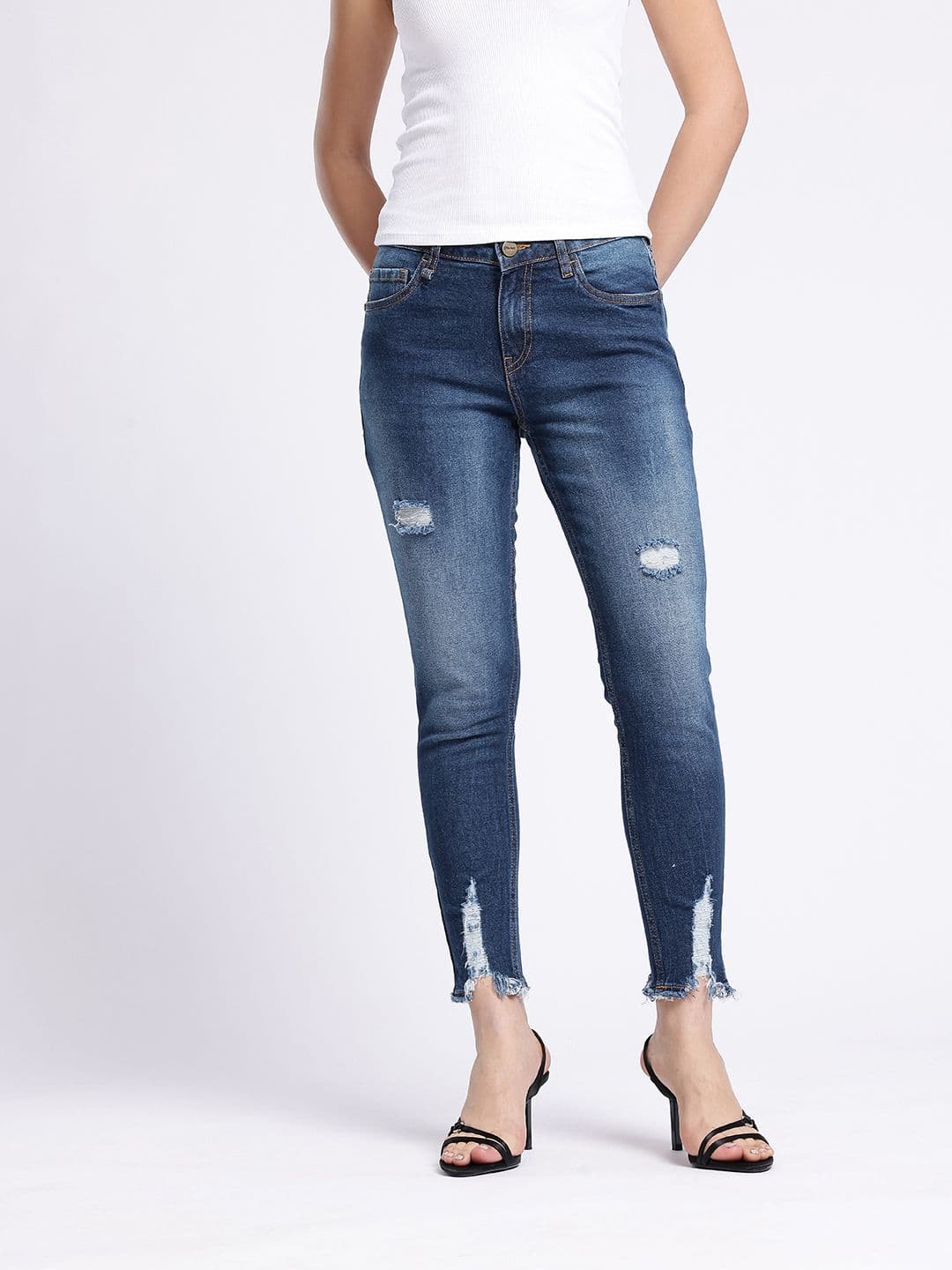 glitchez Women Skinny Fit Cropped Ripped Jeans thumbnail 7