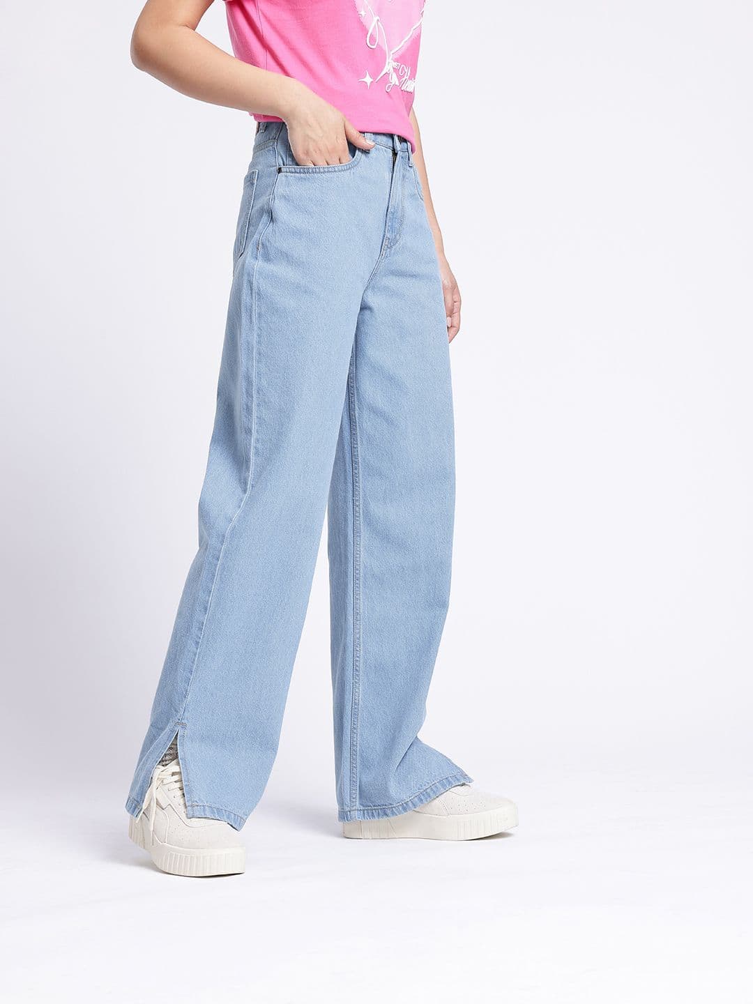 glitchez Women Straight Fit High-Rise Jeans With Side Slits thumbnail 8