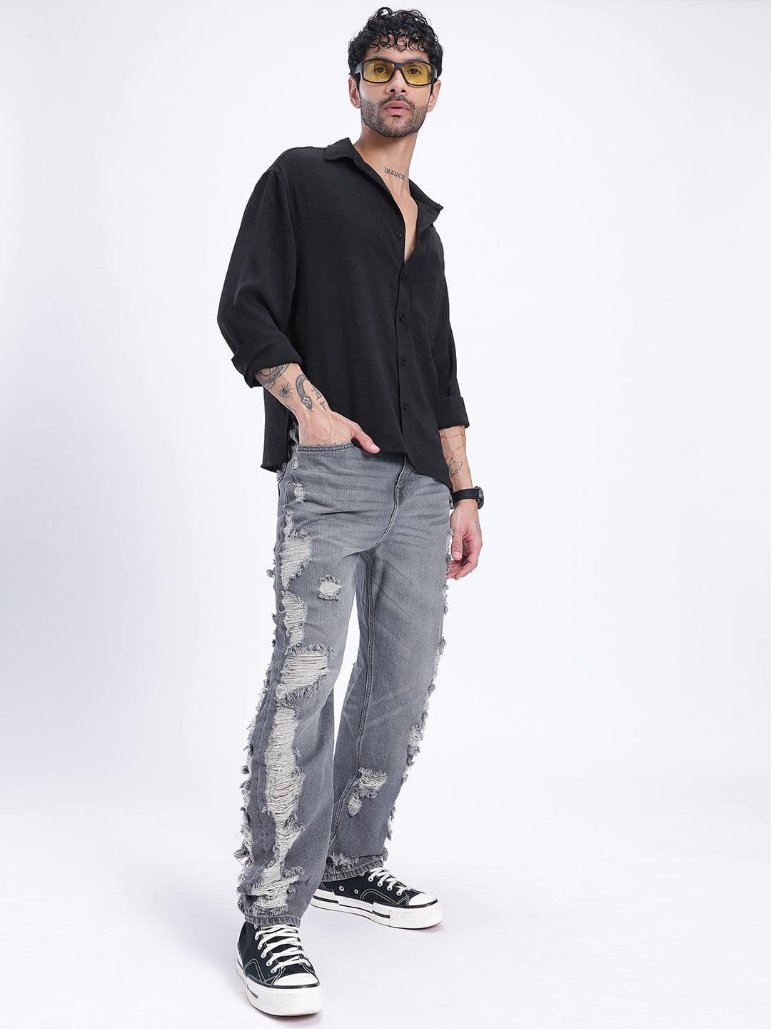 glitchez Textured Motion Crinkled Relaxed Fit Shirt thumbnail 4