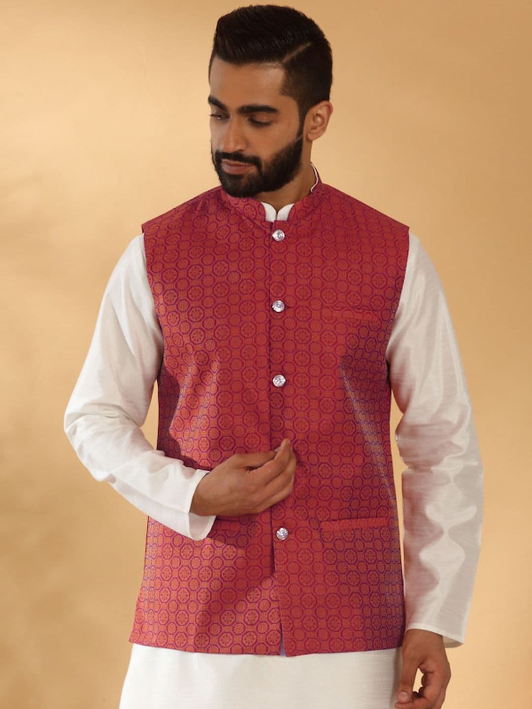 KRAFT INDIA Geometric Printed Woven Nehru Jacket - view 1