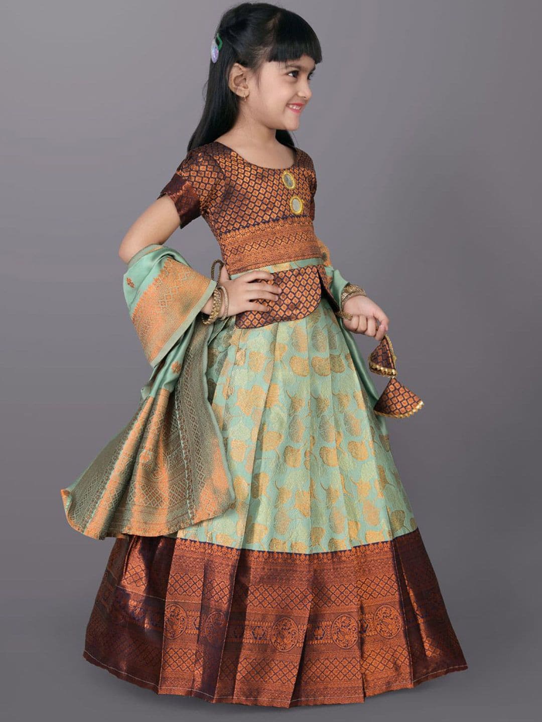 satyamfab Girls Floral Woven Design Ready to Wear Lehenga & Blouse With Dupatta thumbnail 3