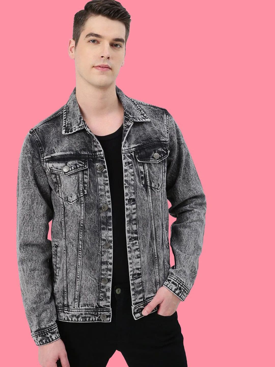 KLIZEN Men Denim Jacket with Patchwork thumbnail 4