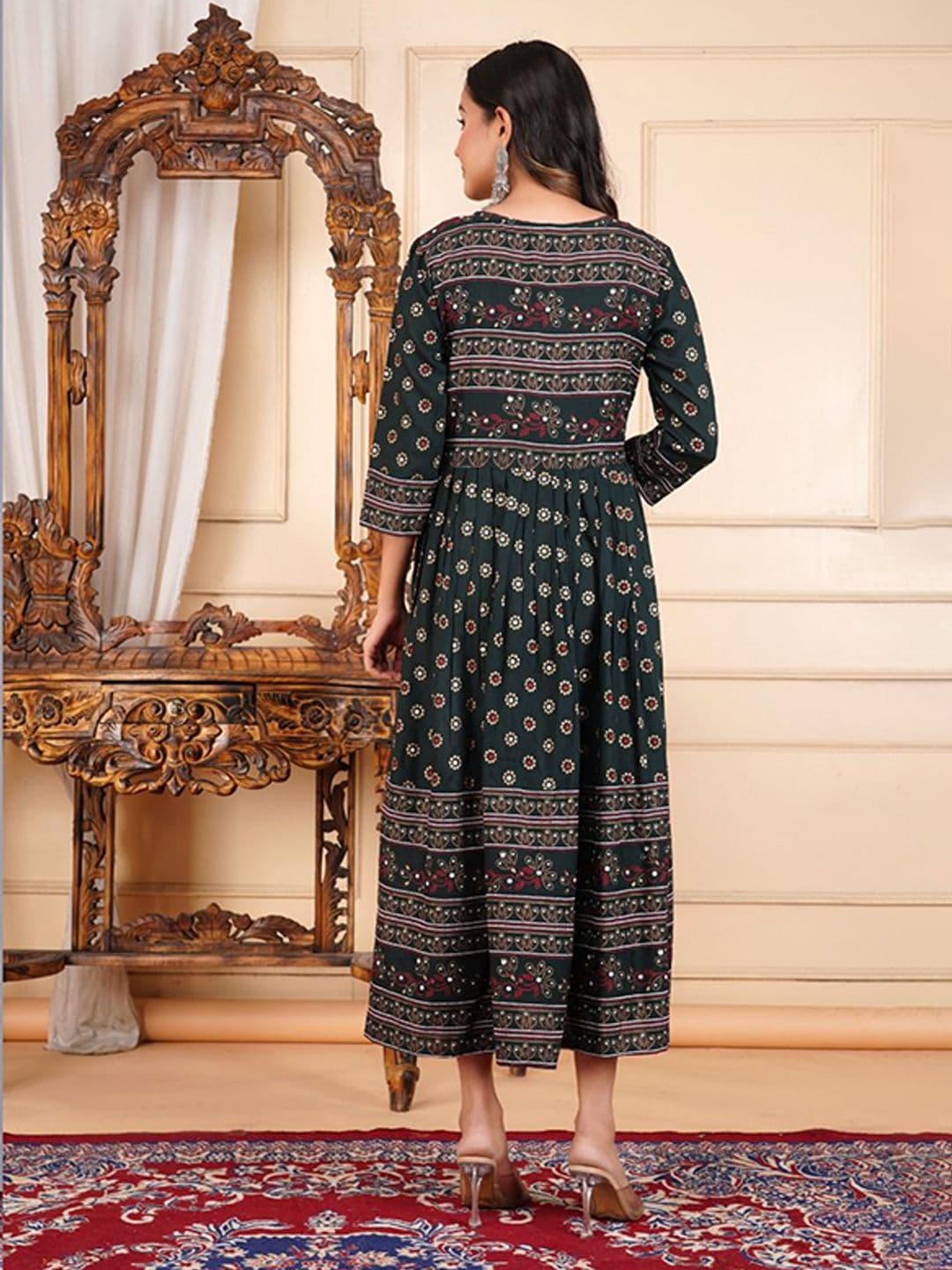 Vorcia Febtex Pack Of 2 Ethnic Motifs Printed Fit and Flare Midi Ethnic Dresses thumbnail 4