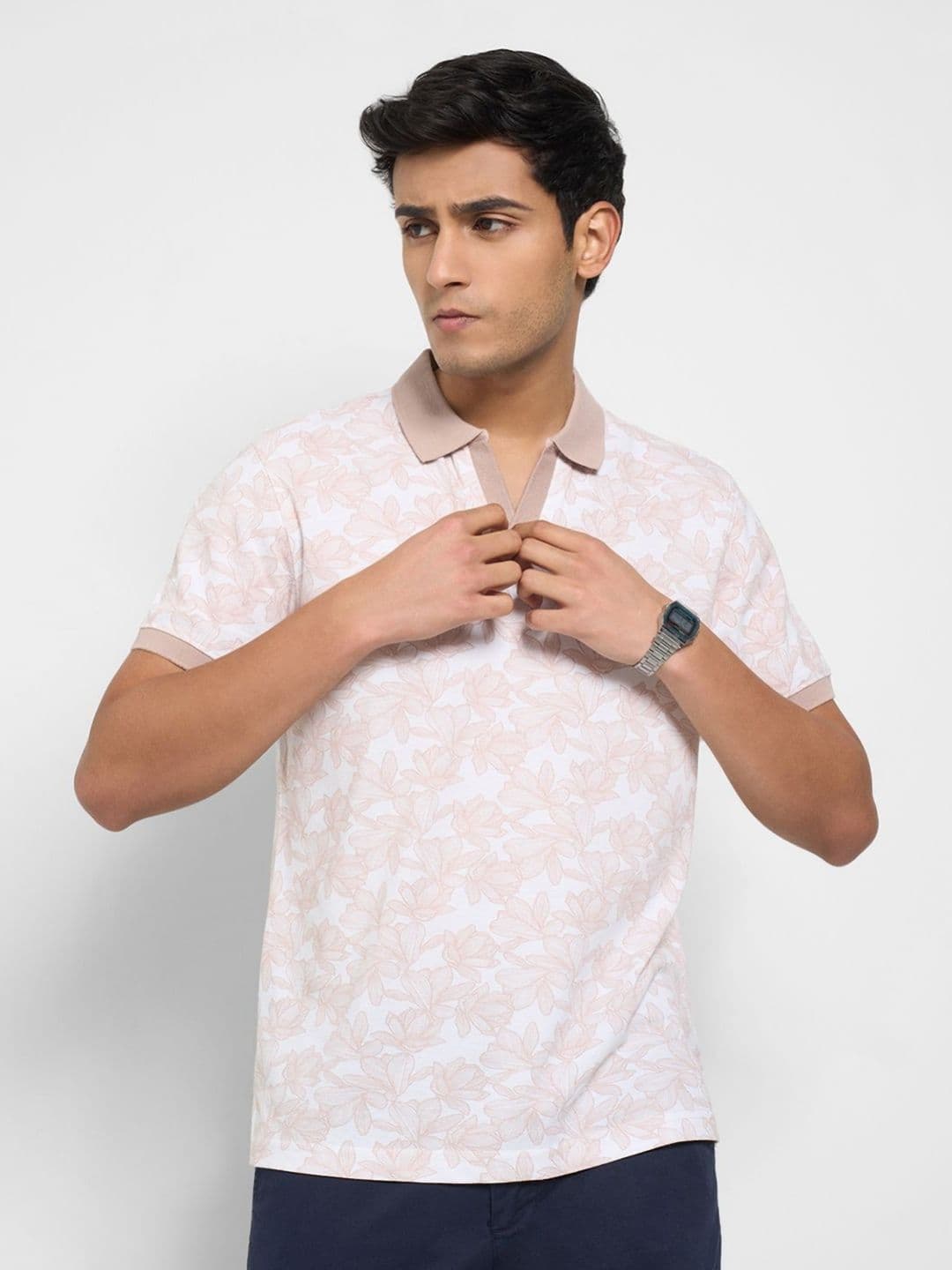 Peregrine by Pantaloons Men Printed Polo Collar Slim Fit T-shirt - view 1