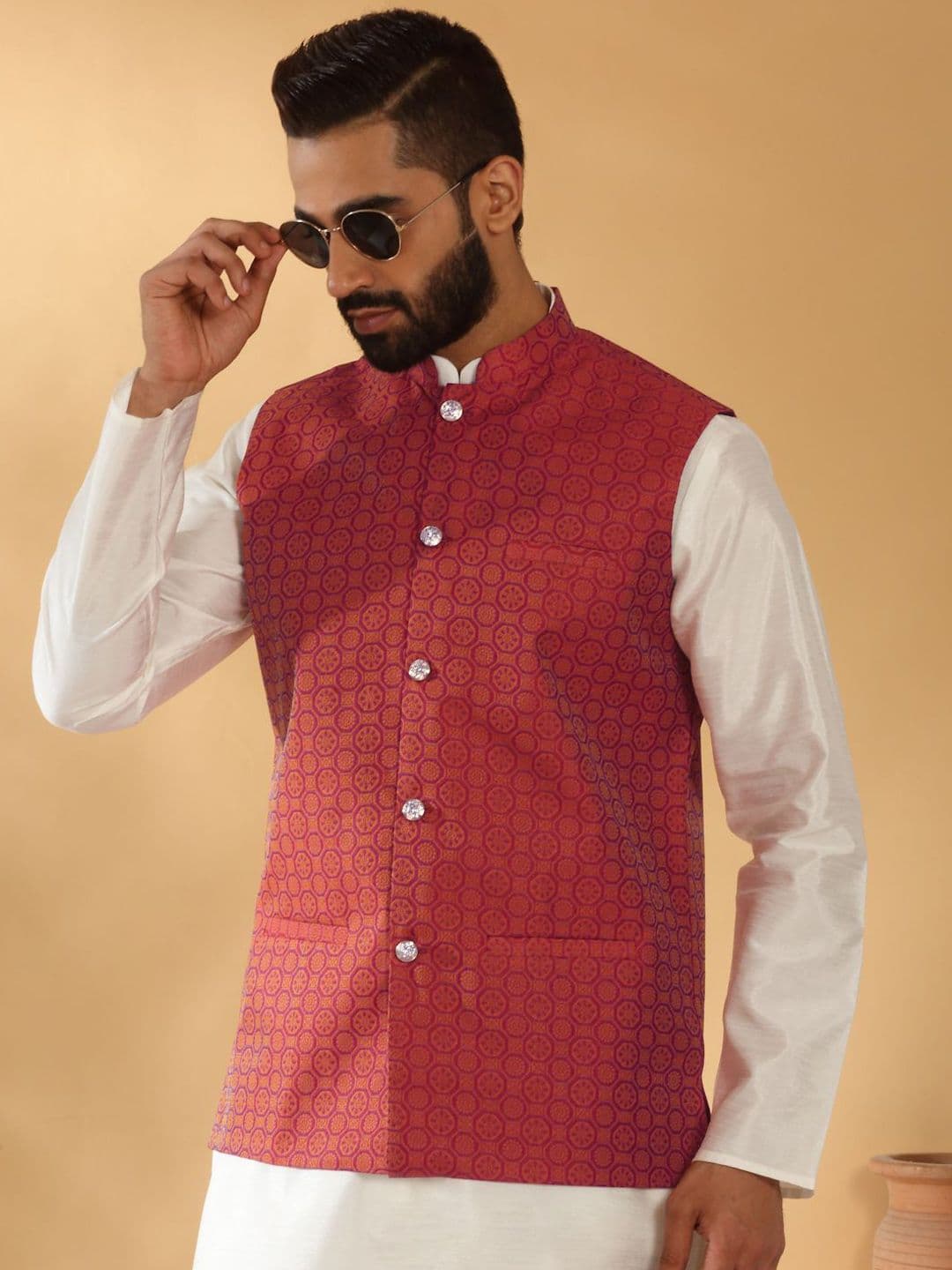 KRAFT INDIA Geometric Printed Woven Nehru Jacket thumbnail 5