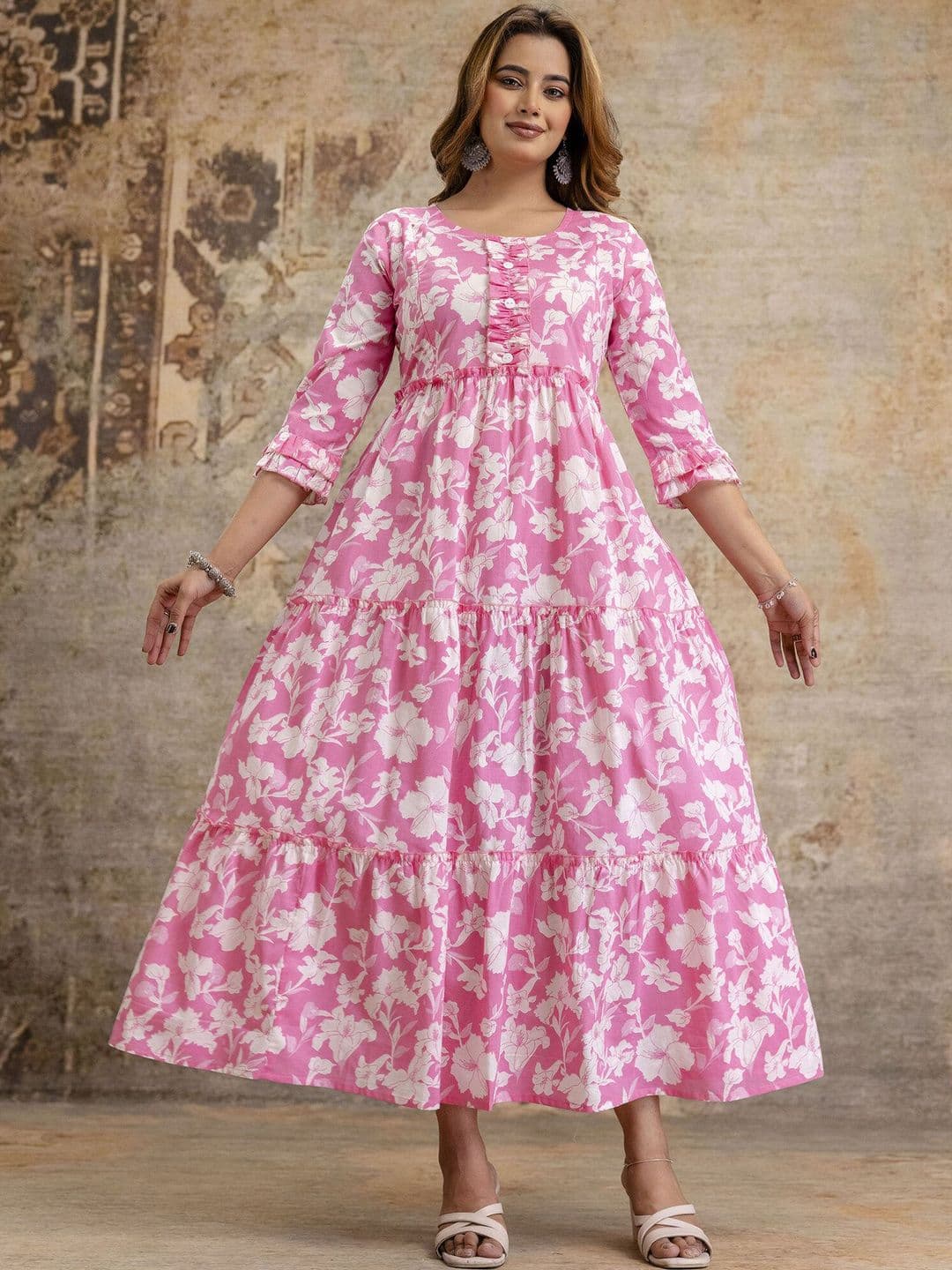 Henal Women Floral Print Maternity Fit & Flare Midi Dress - view 1
