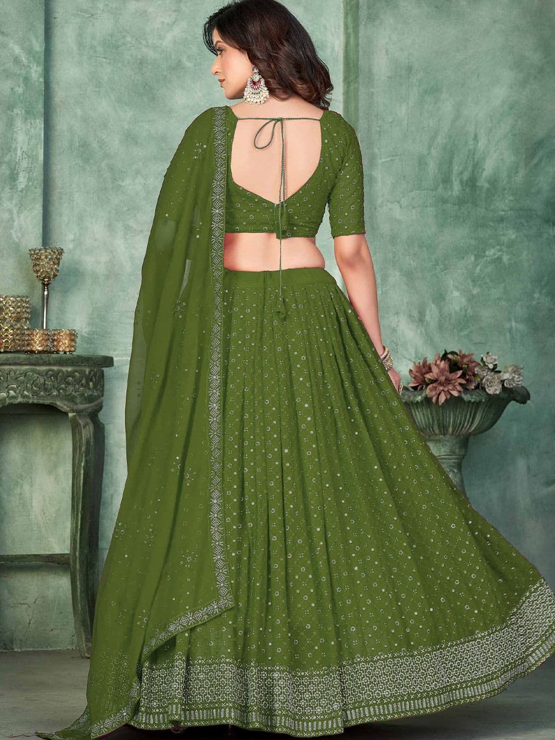 Warthy Ent Embroidered Sequinned Semi-Stitched Lehenga & Unstitched Blouse With Dupatta thumbnail 2