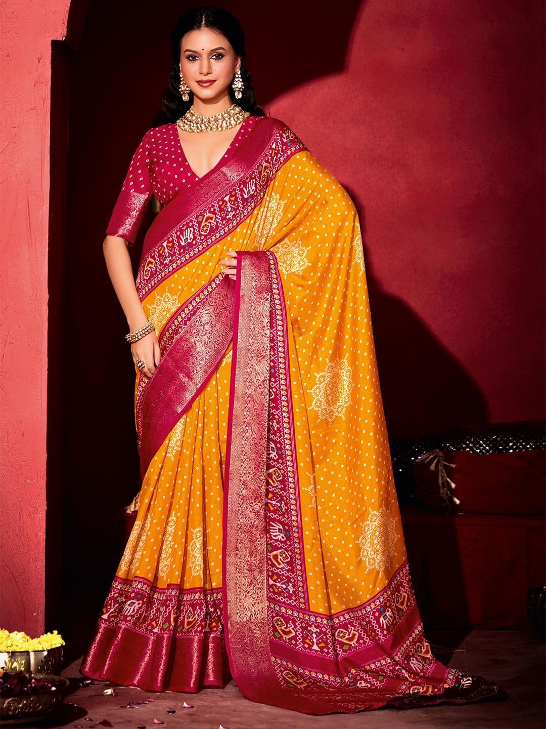 TIRA Bandhani Printed Zari Saree - view 1
