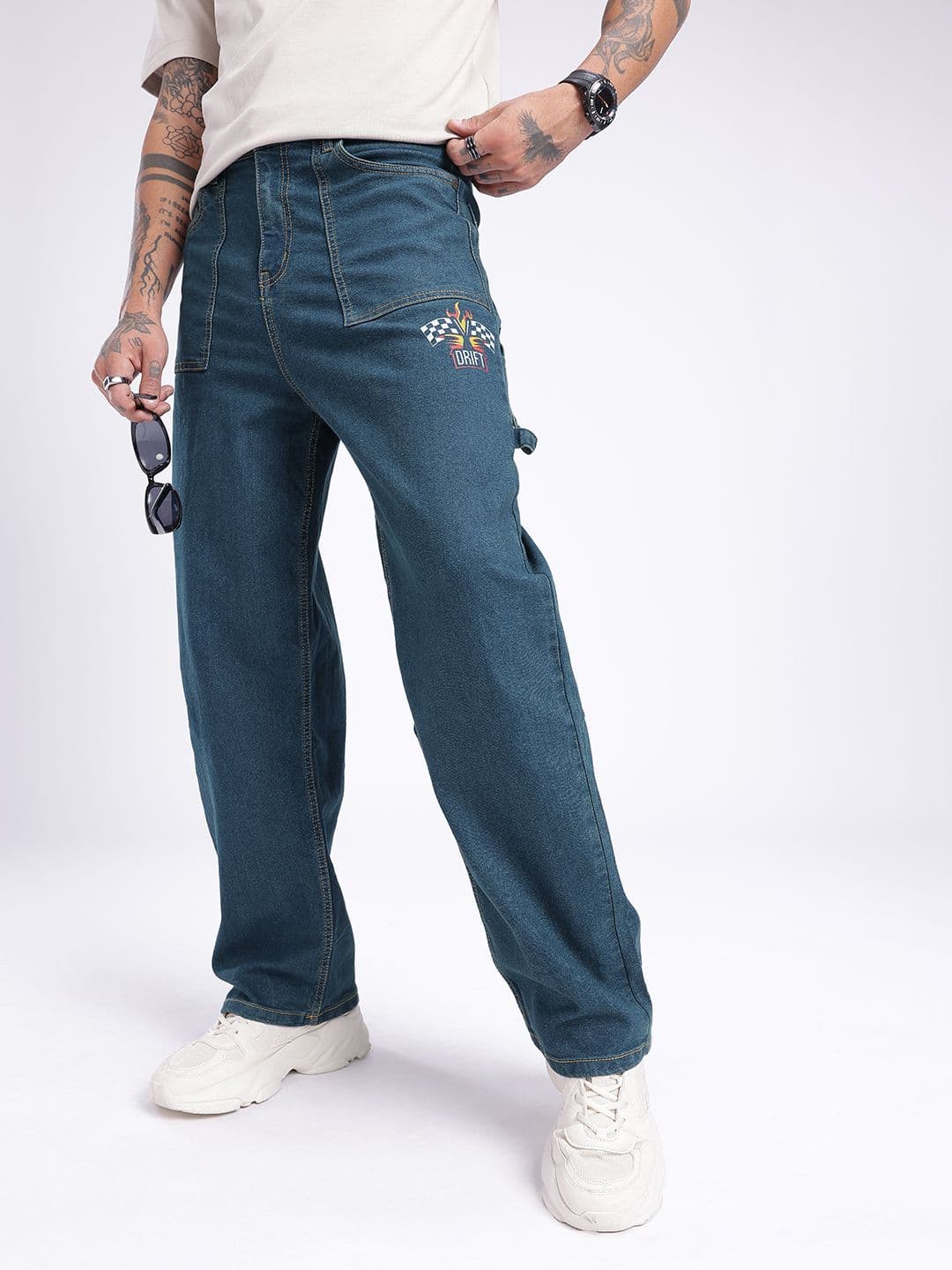 glitchez Men Loose Cropped Printed Stretchable Jeans - view 1