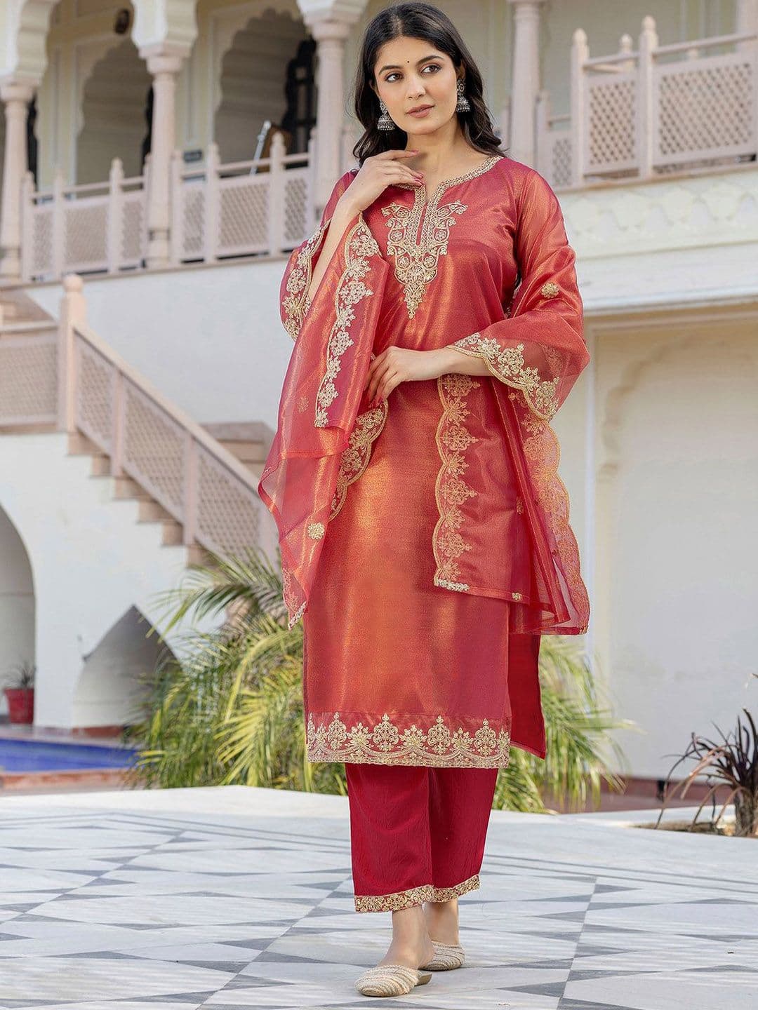 SANISA Women Ethnic Motifs Embroidered Regular Sequinned Kurta with Trousers & With Dupatta - view 1