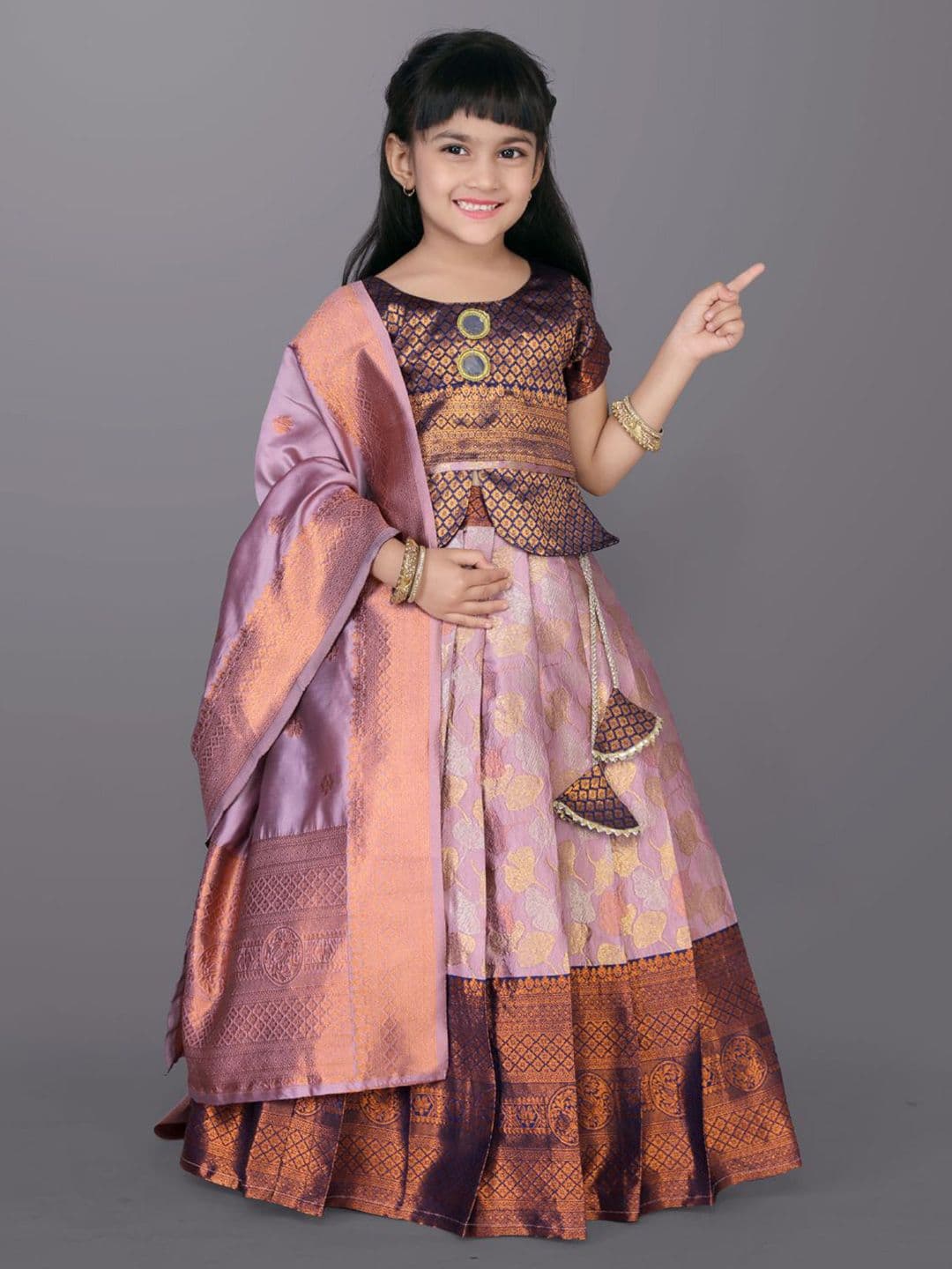 satyamfab Girls Floral Woven Design Ready to Wear Lehenga & Blouse With Dupatta - view 1