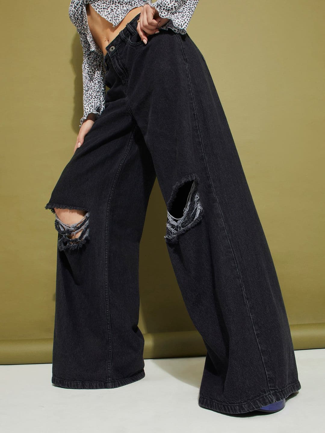 glitchez Ripped Pallazzo Baggy Fit Jeans - view 1