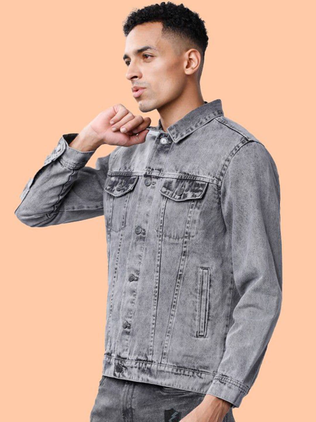 KLIZEN Men Printed Washed Denim Jacket thumbnail 5